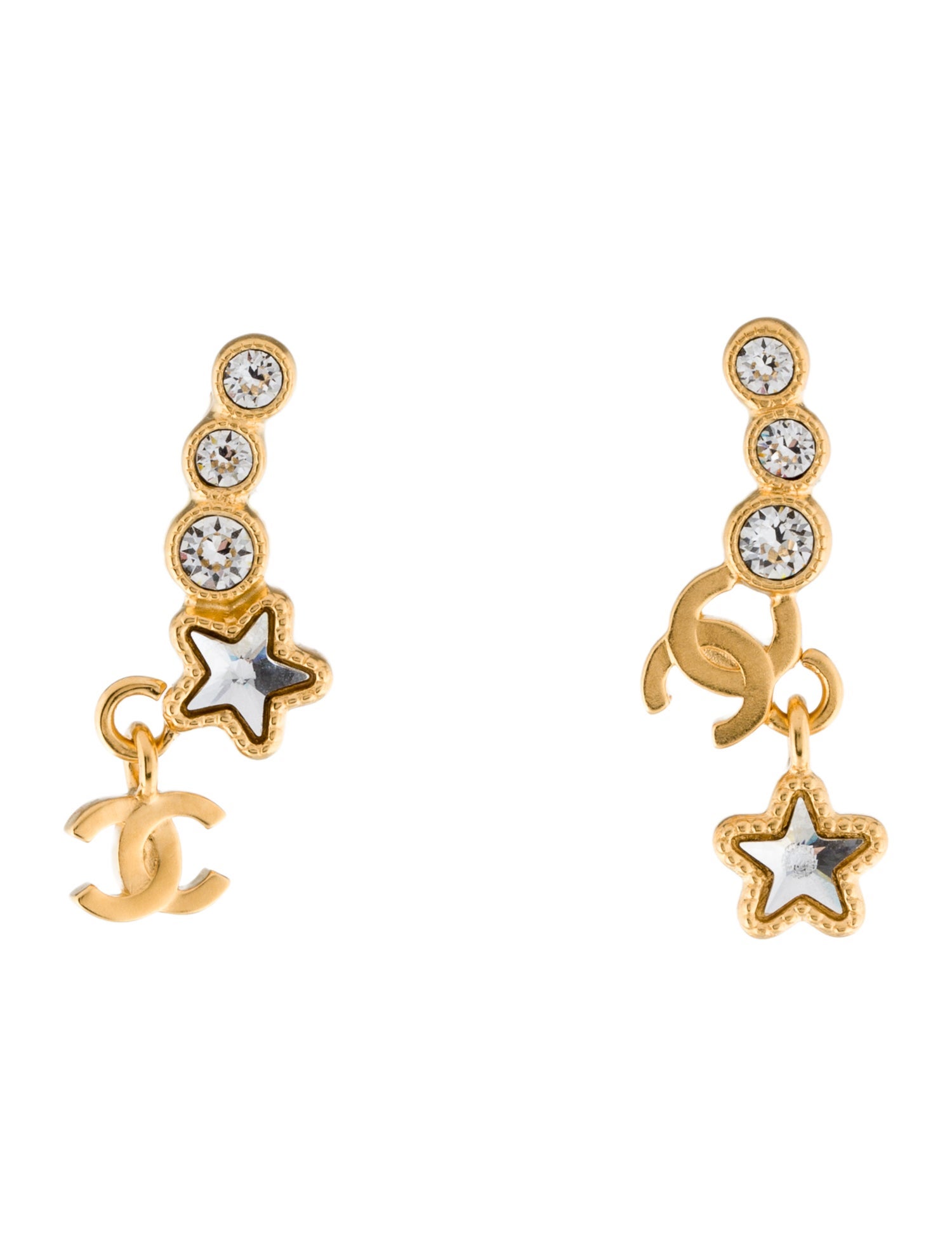 Chanel 2024 Strass CC Star Drop Earrings