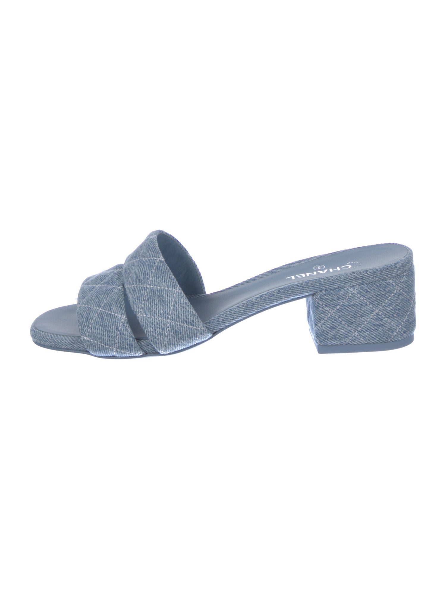 Chanel Interlocking CC Logo Denim Slides