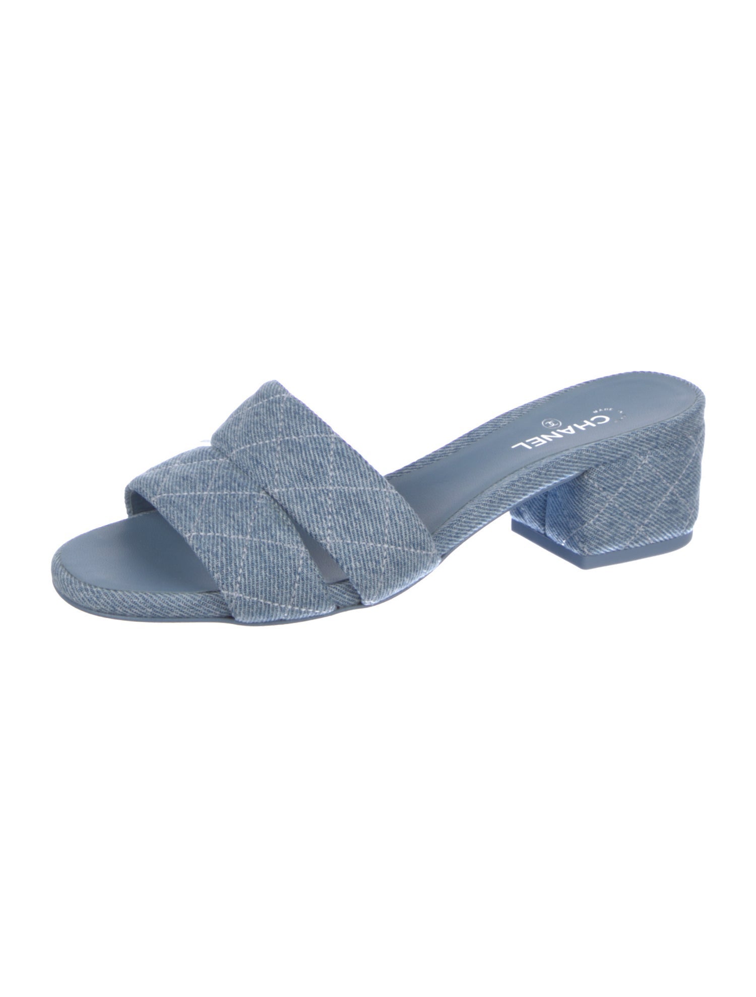 Chanel Interlocking CC Logo Denim Slides