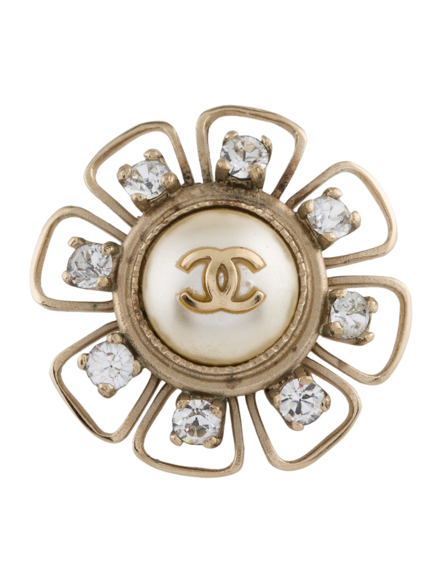 Chanel Faux Pearl & Strass Lapel Pin