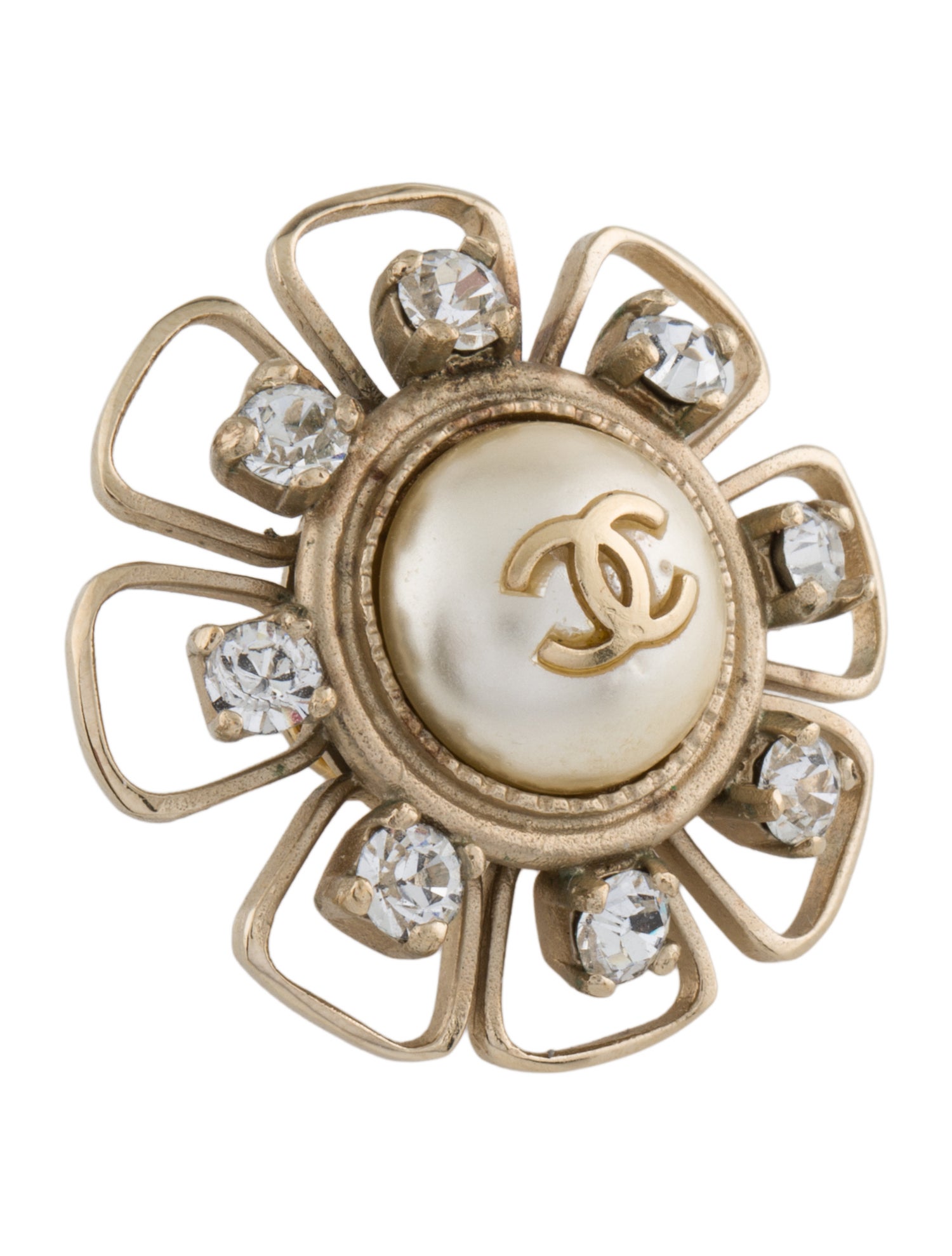 Chanel Faux Pearl & Strass Lapel Pin