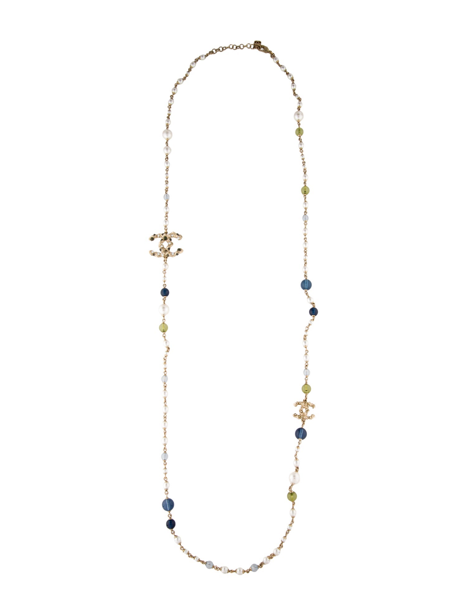 Chanel Faux Pearl & Glass Bead CC Station Necklace