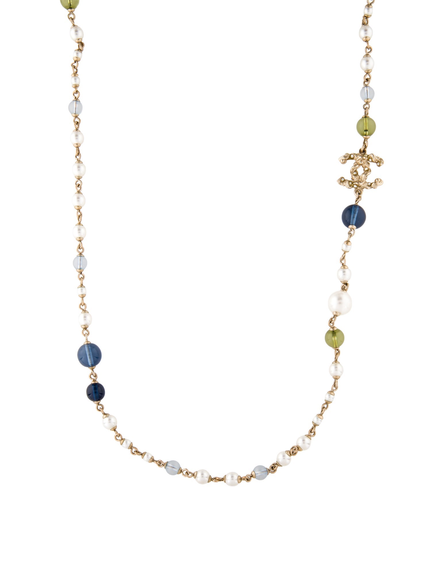Chanel Faux Pearl & Glass Bead CC Station Necklace