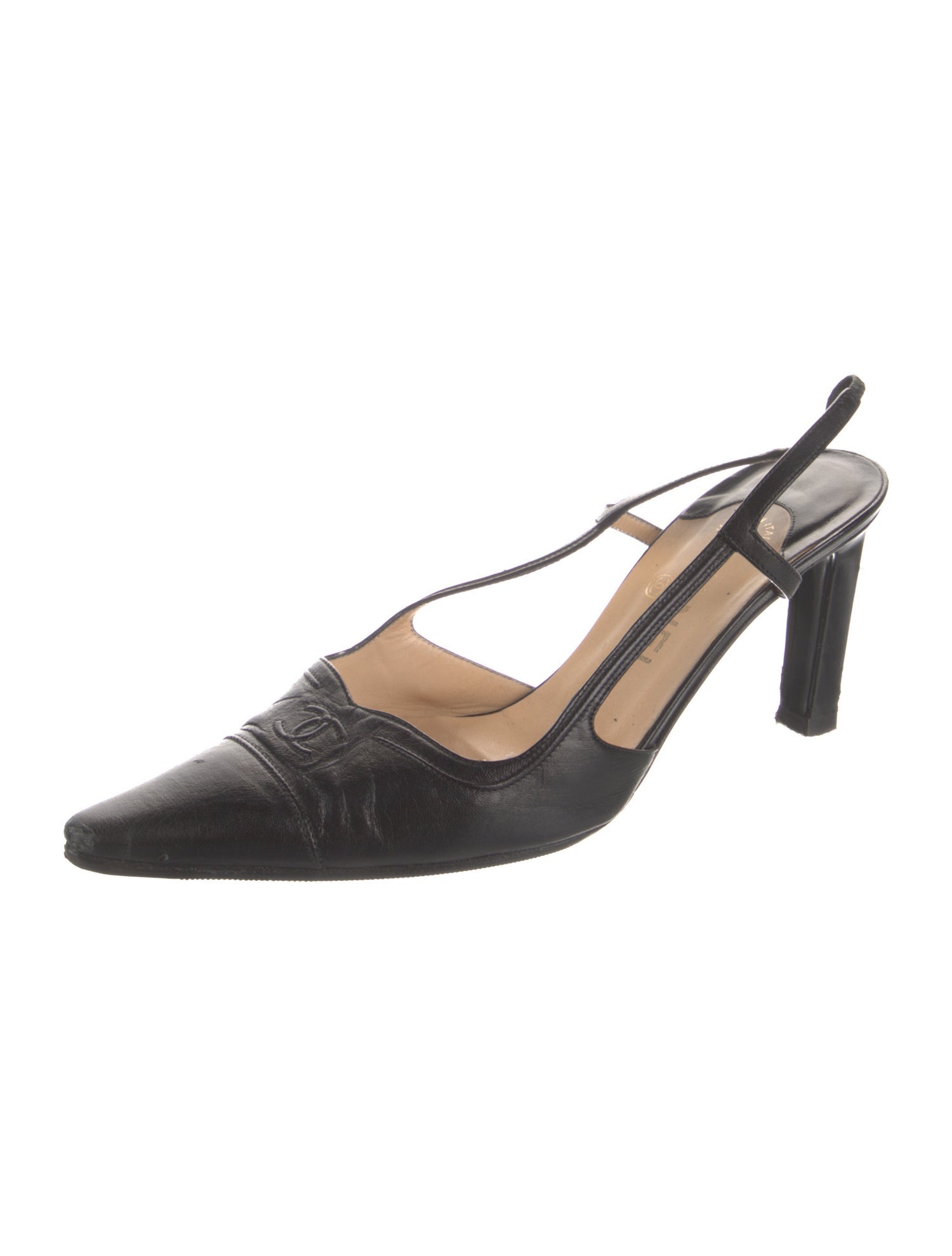 Chanel Interlocking CC Logo Leather Slingback Pumps
