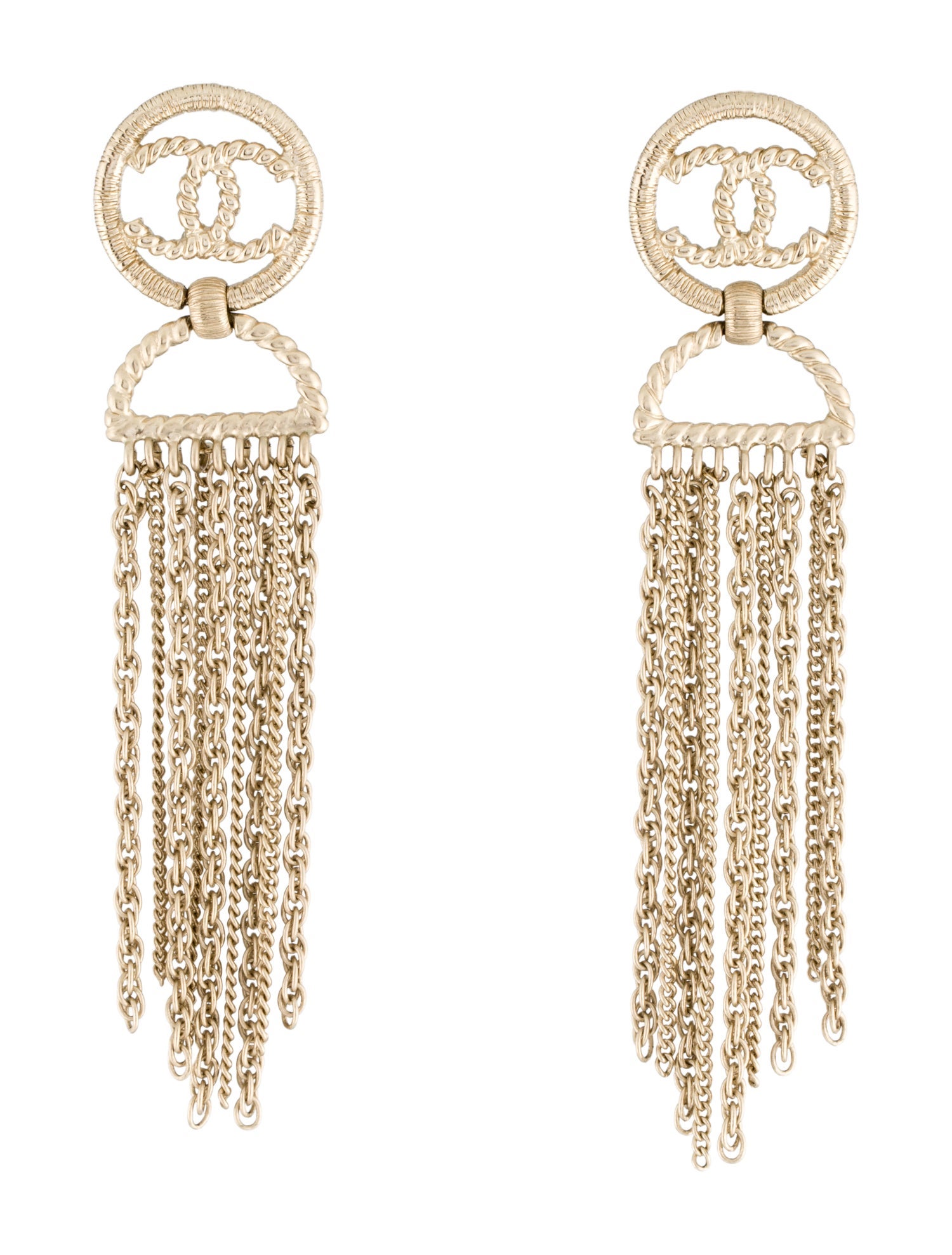 Chanel CC Chain Fringe Drop Earrings