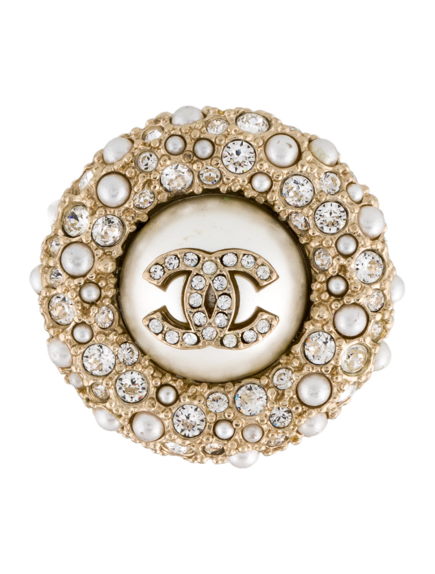 Chanel Faux Pearl & Strass CC Single Stud Earring