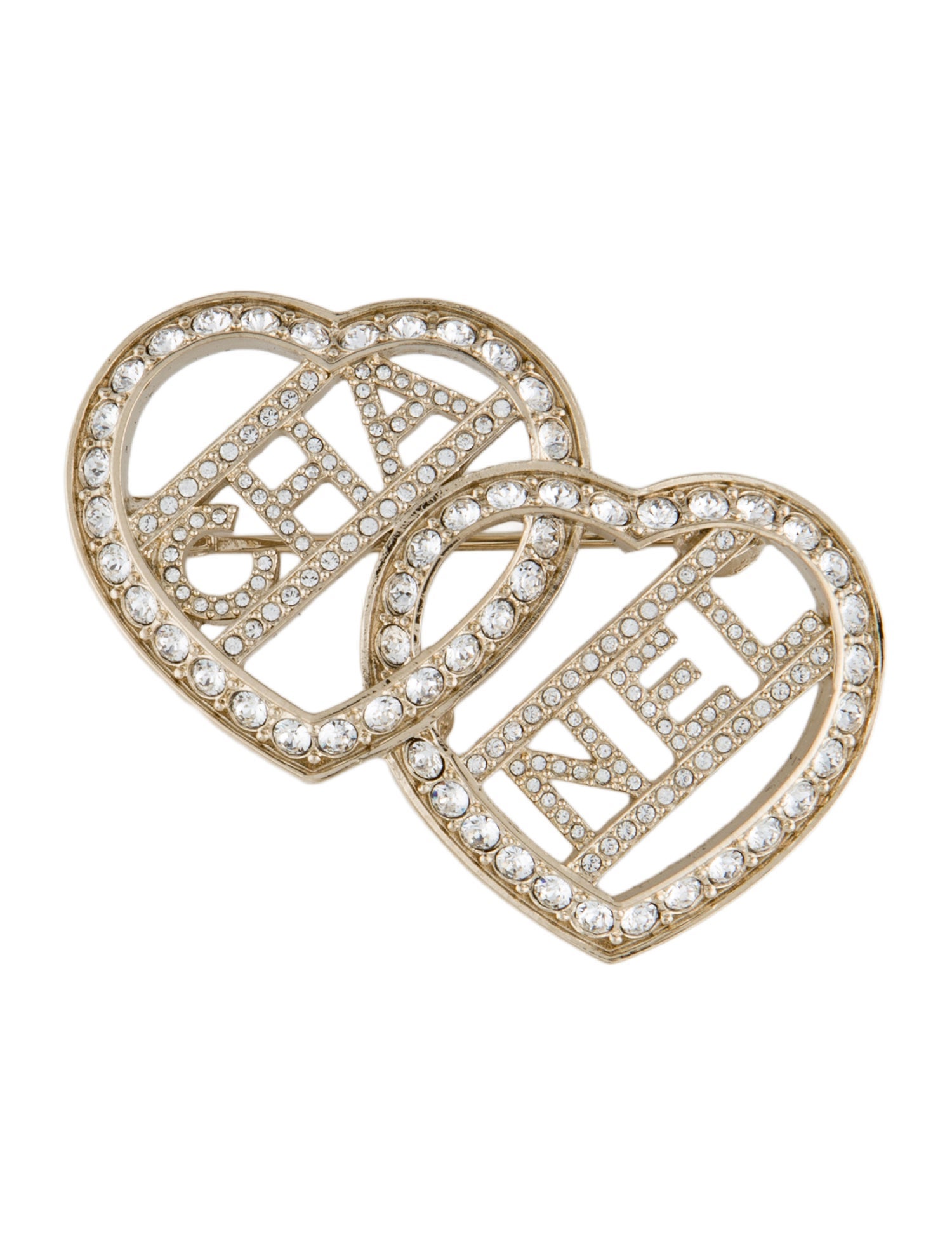 Chanel Strass Double Heart Brooch