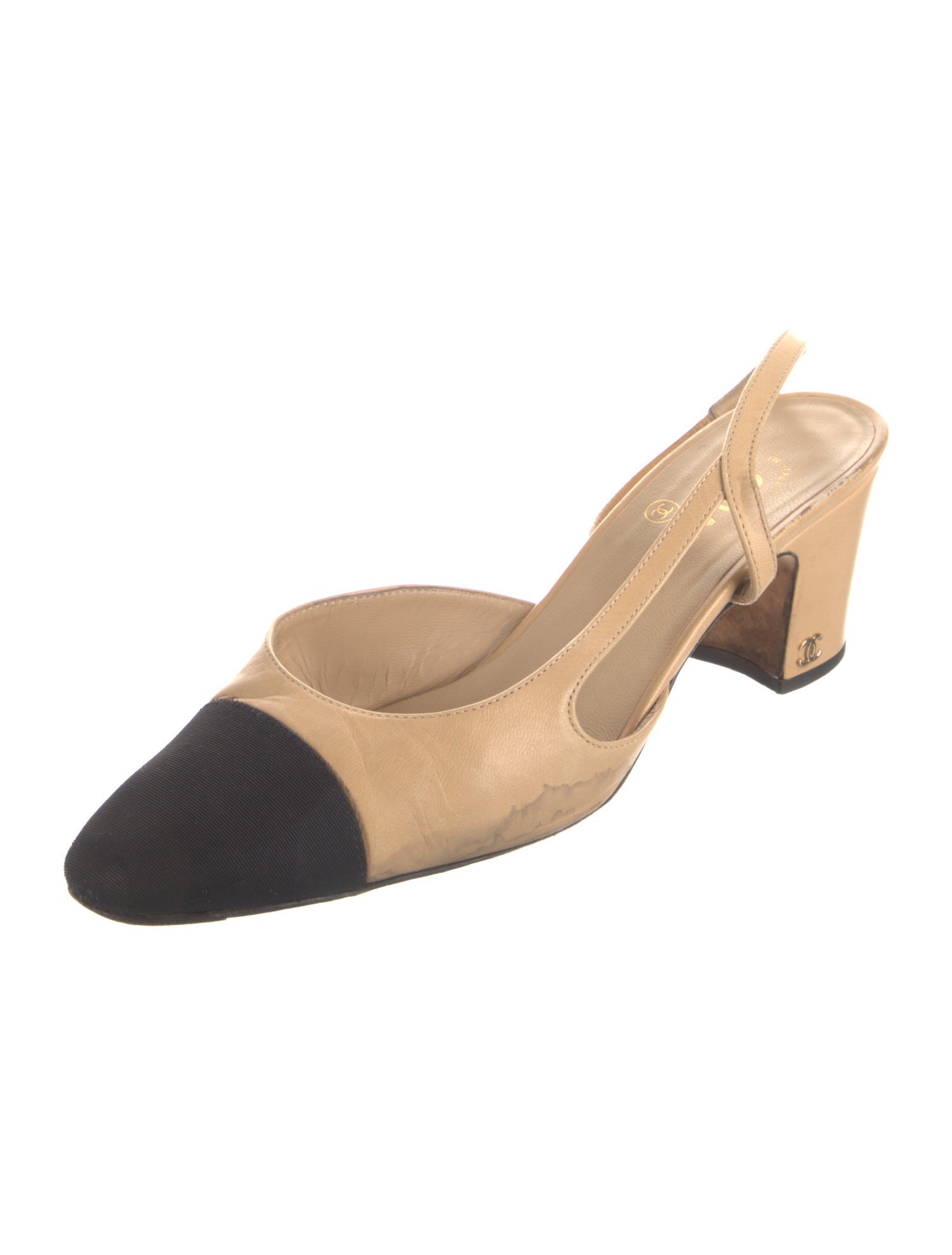 Chanel Interlocking CC Logo Leather Slingback Pumps