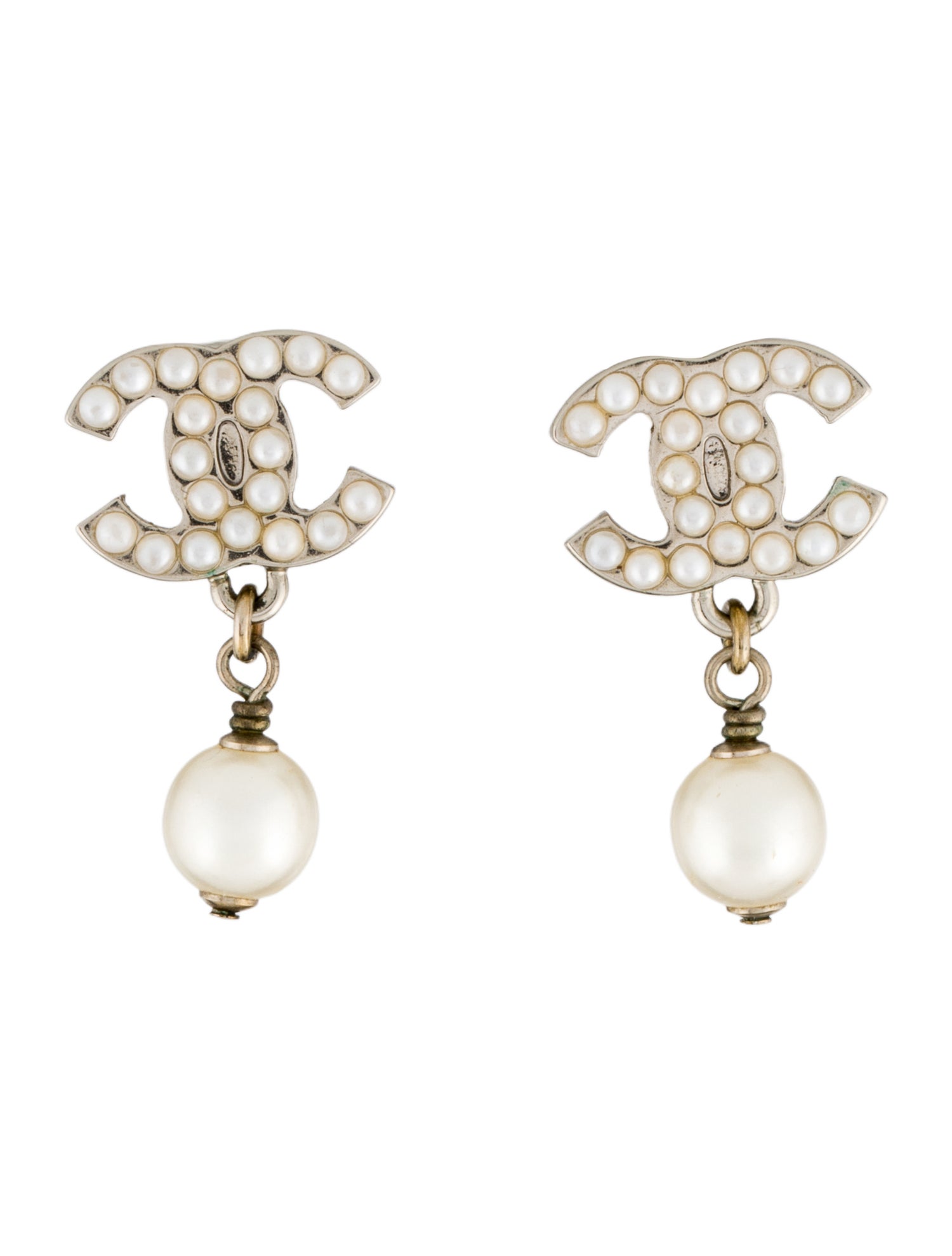 Chanel Faux Pearl CC Drop Earrings