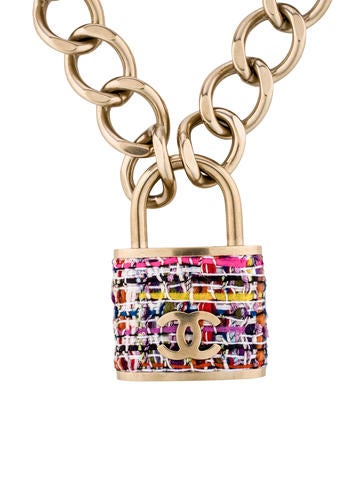 Chanel Tweed CC Padlock Pendant Necklace