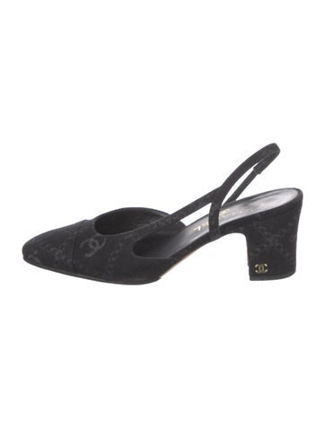 Pre-owned Chanel Interlocking Cc Logo Denim Slingback Pumps In Blue