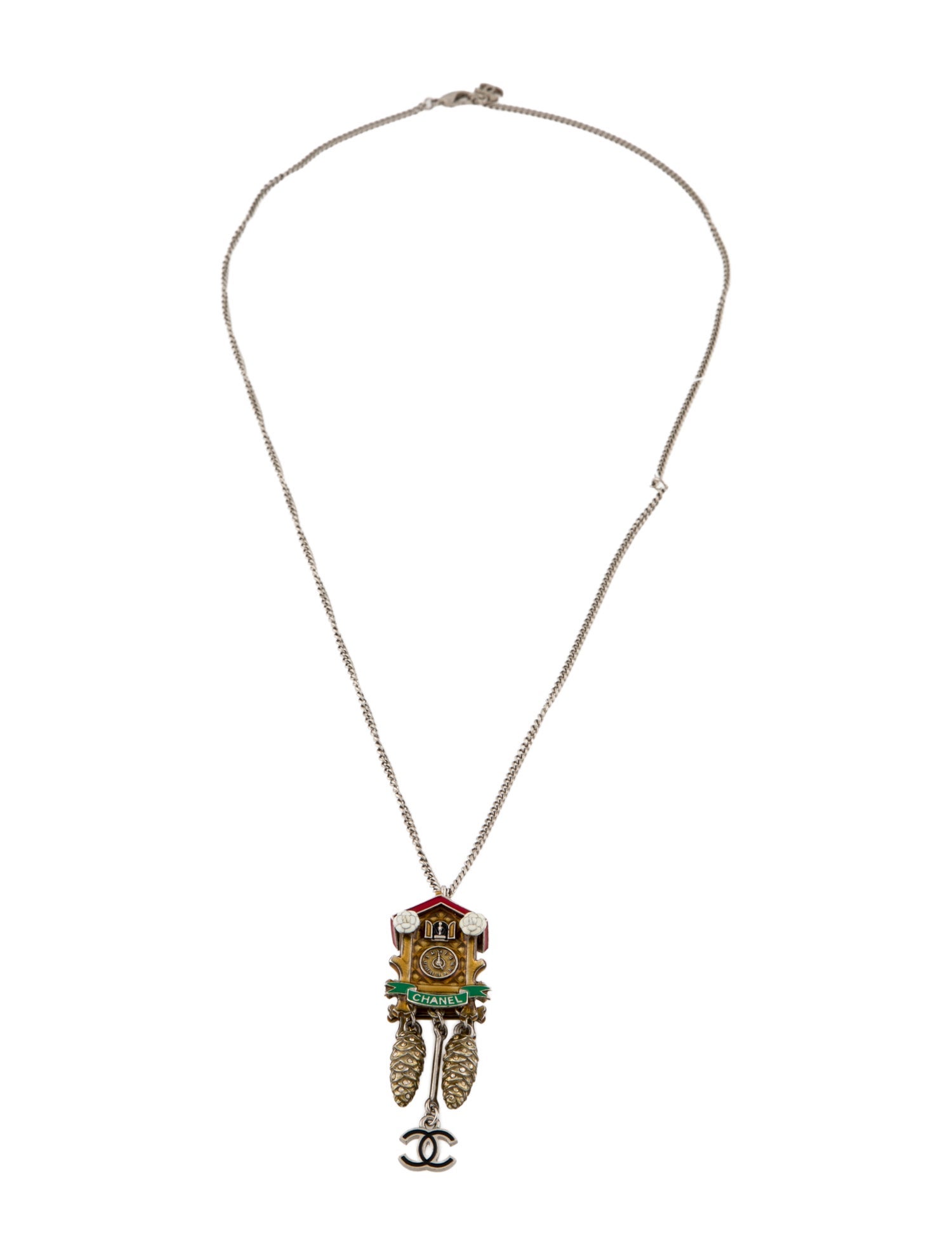 Chanel Strass & Resin Cuckoo Clock Pendant Necklace