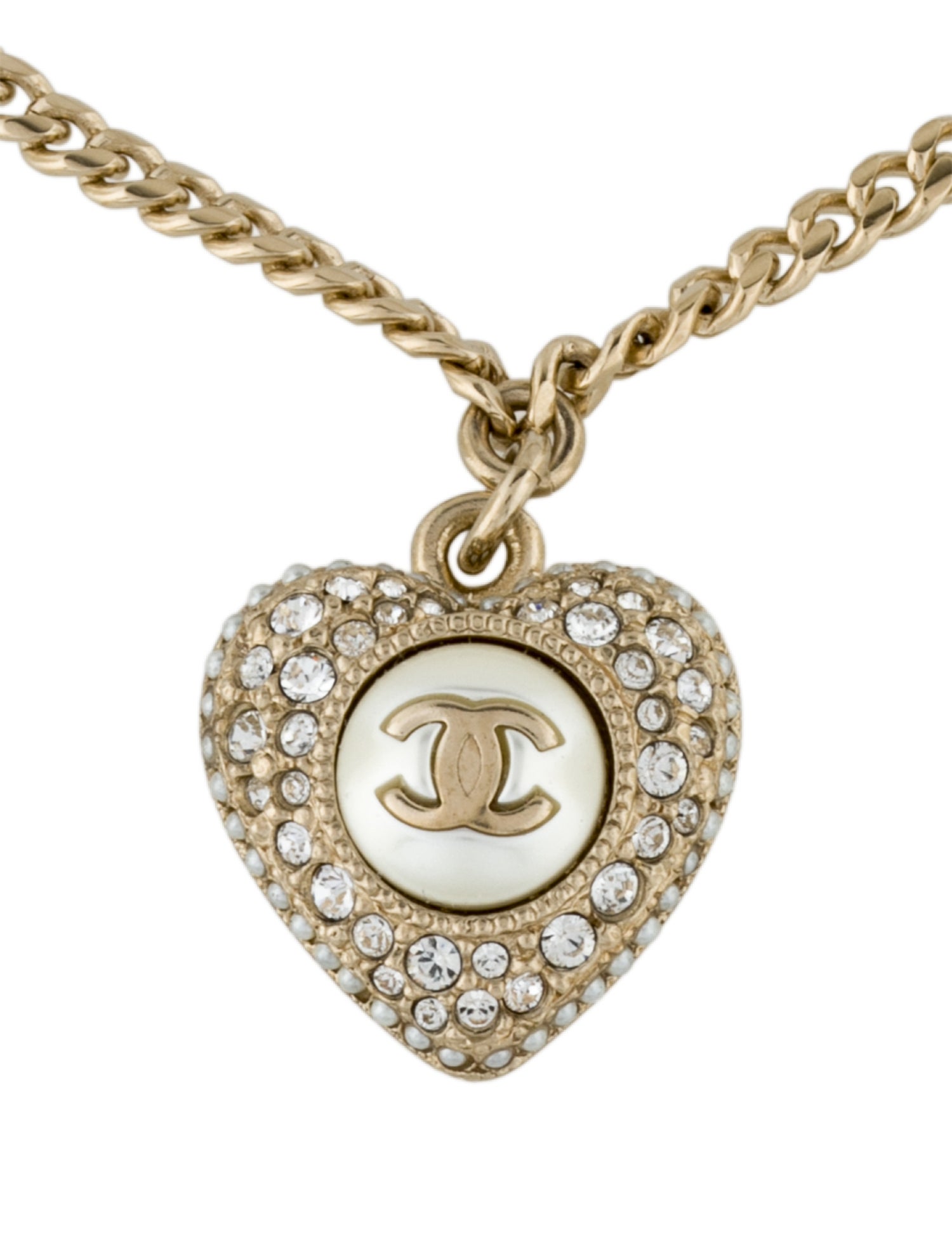 Chanel Faux Pearl & Strass Heart Charm Bracelet