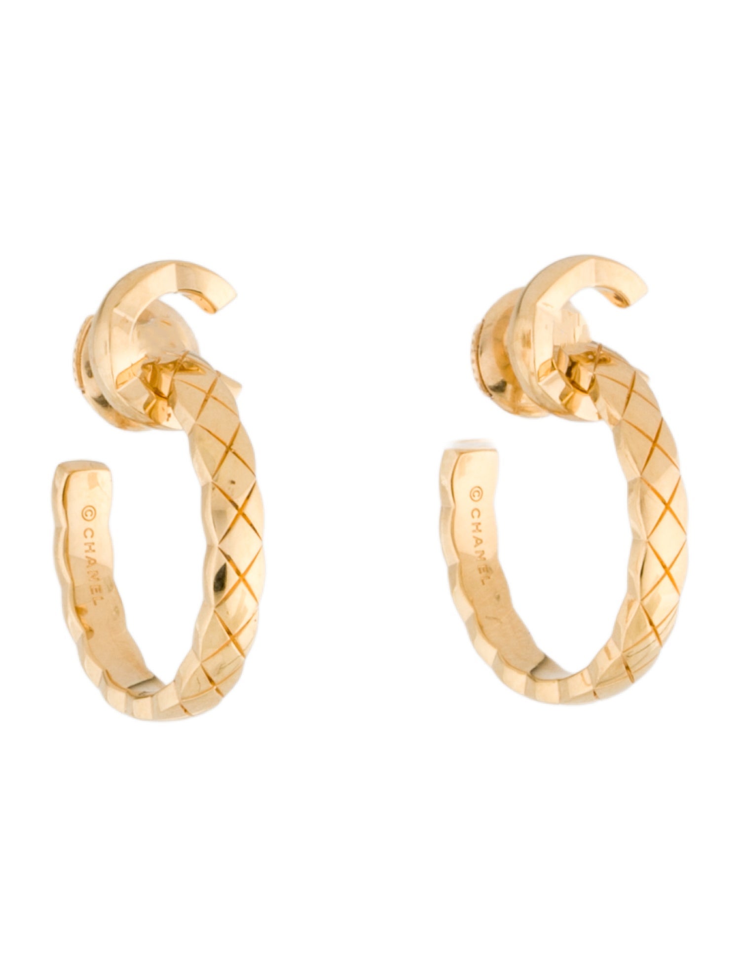 Chanel 18K Quilted Coco Medium Hoops