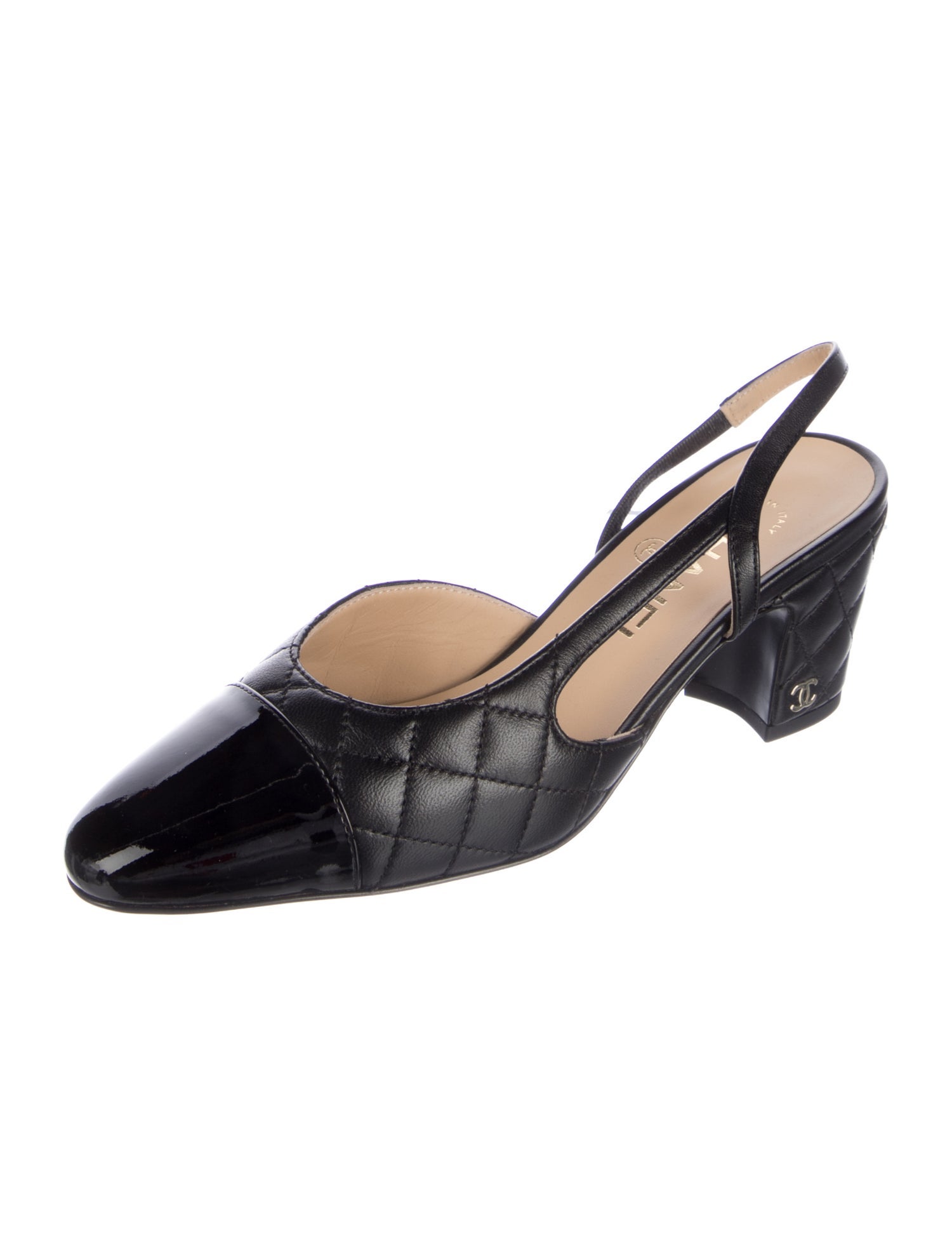 Chanel Interlocking CC Logo Lambskin Slingback Pumps