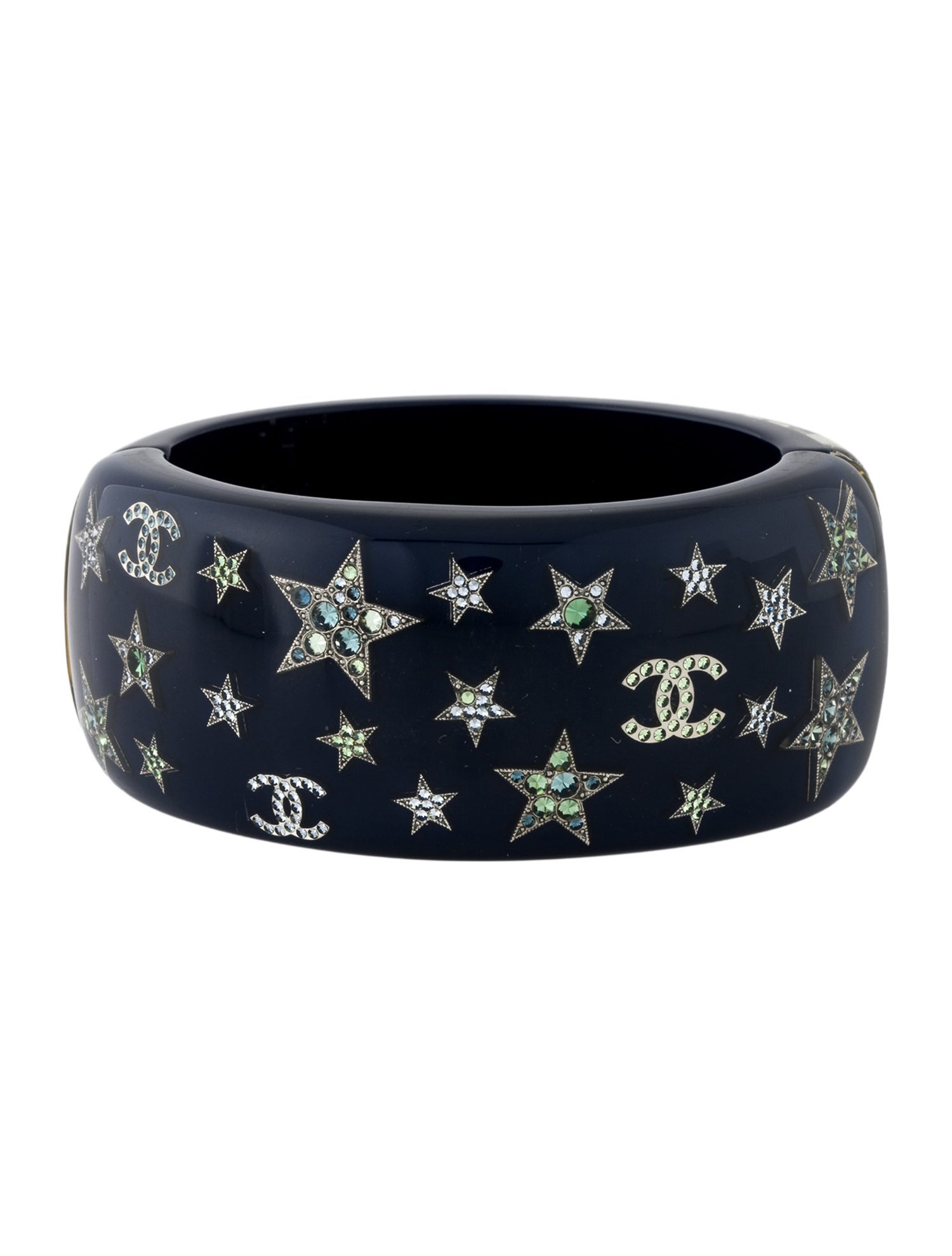 Chanel Strass & Resin CC Hinged Bangle