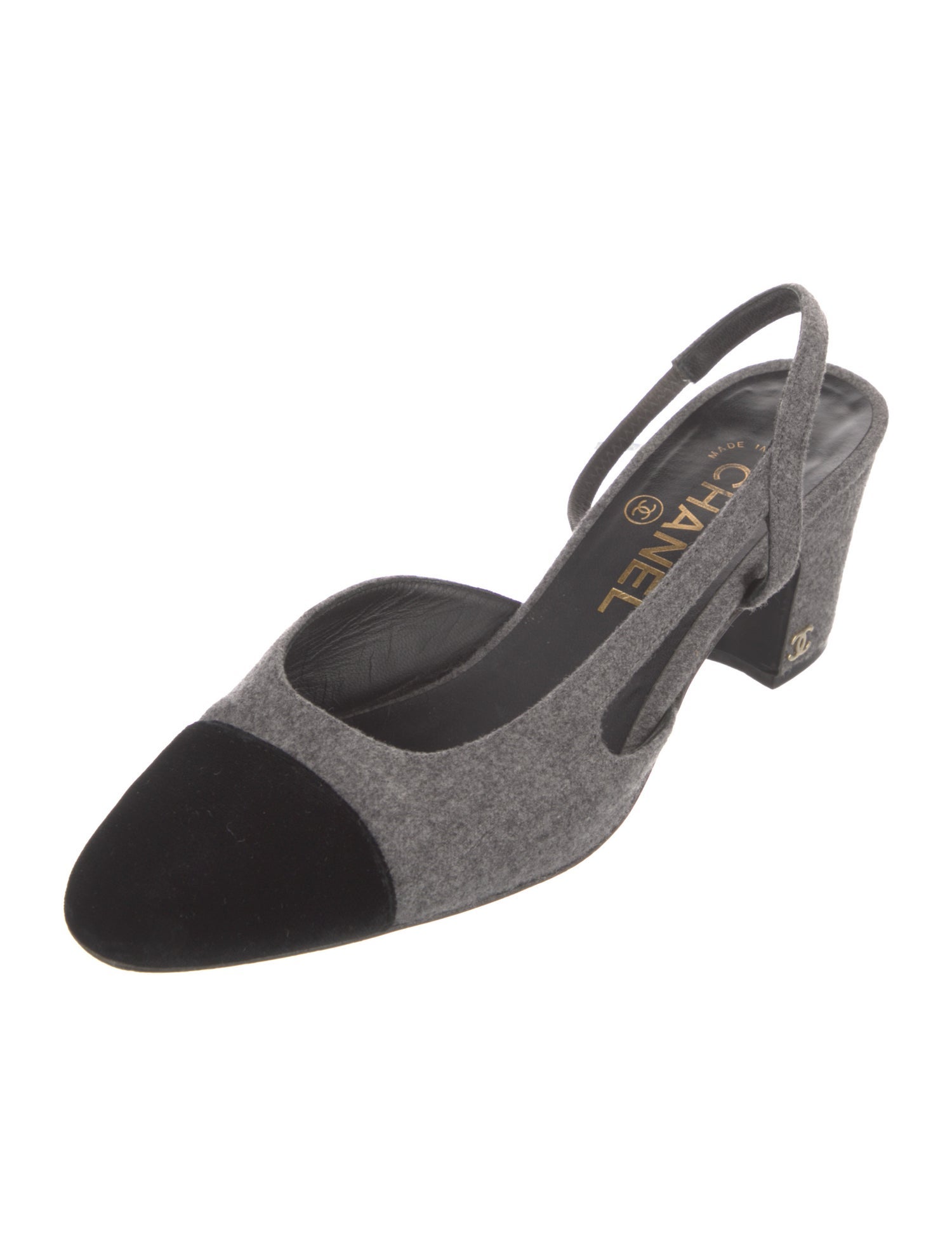 Chanel Interlocking CC Logo Wool Slingback Pumps