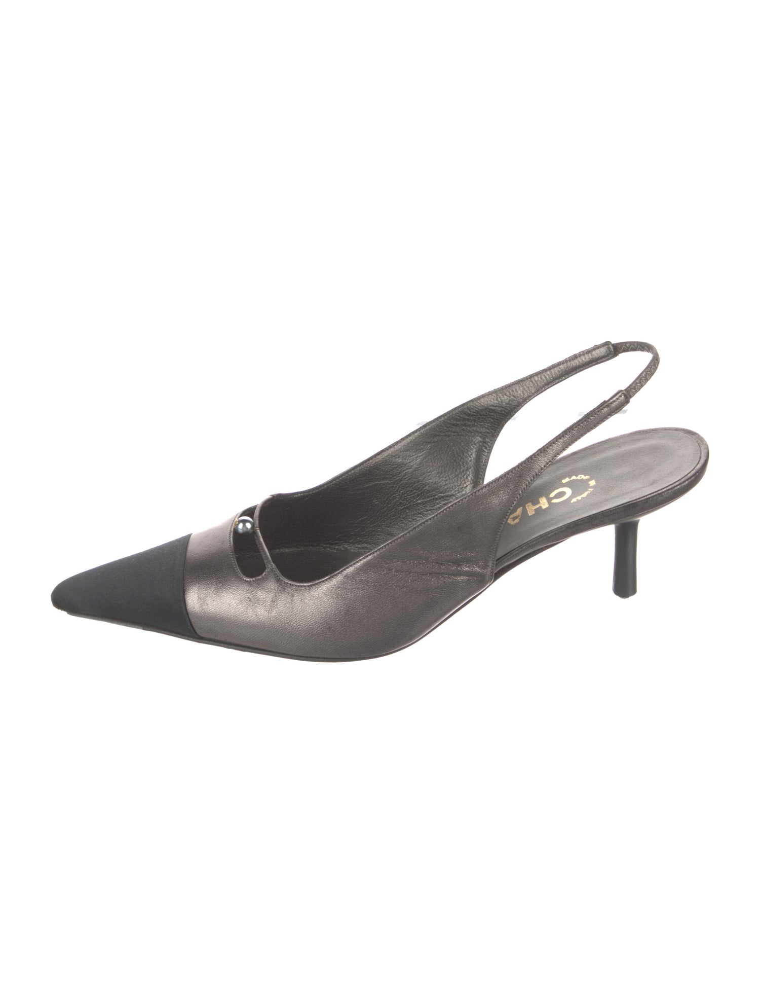 Chanel Interlocking CC Logo Leather Slingback Pumps