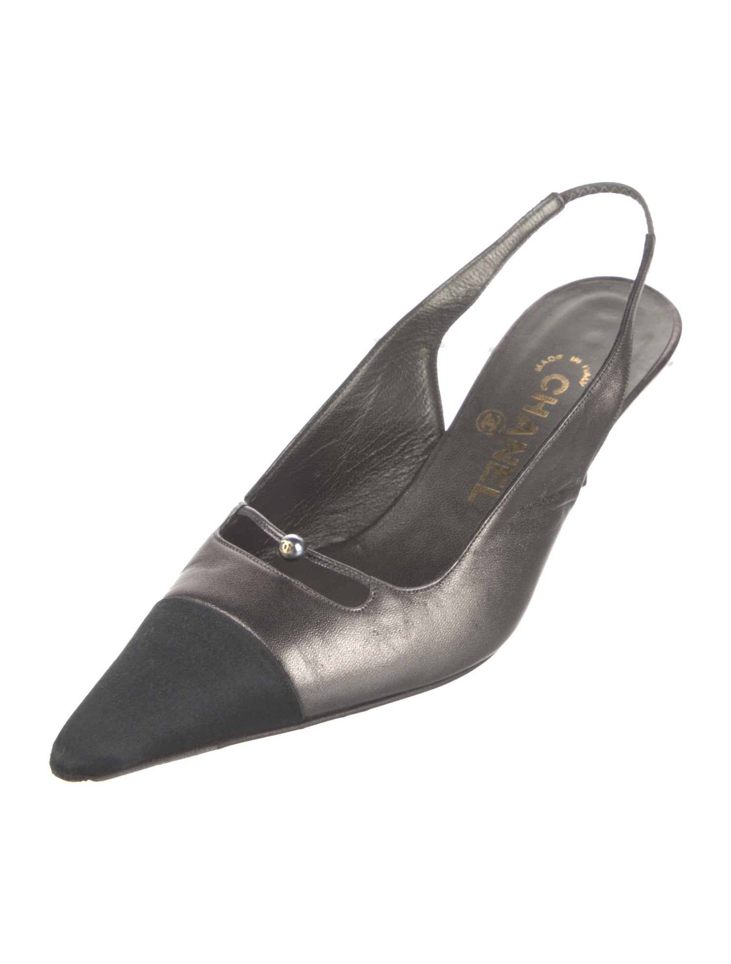 Chanel Interlocking CC Logo Leather Slingback Pumps