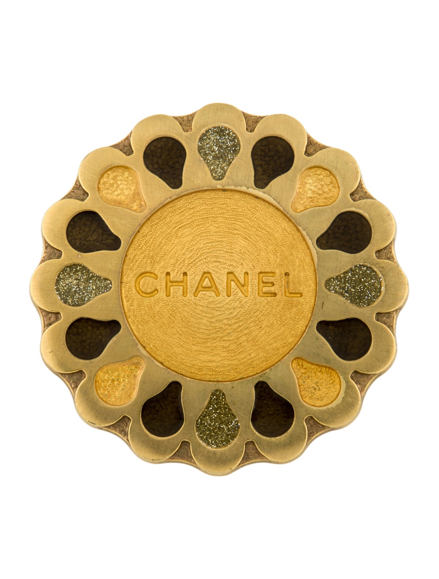 Chanel Vintage Enamel Logo Pendant Brooch