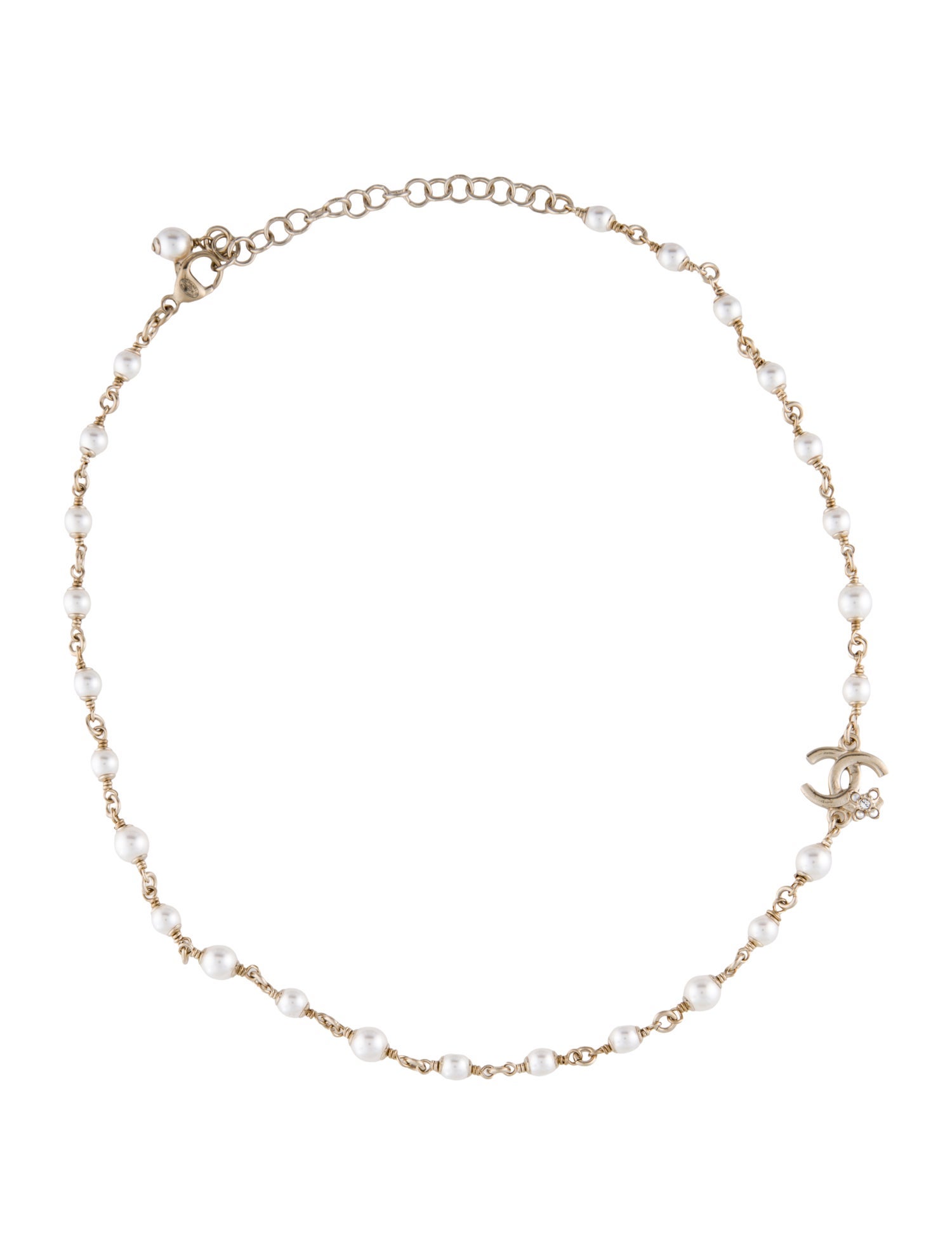 Chanel Faux Pearl & Strass CC Bead Strand Necklace