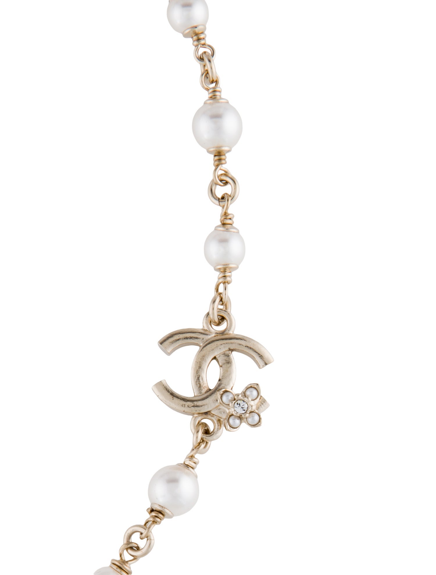 Chanel Faux Pearl & Strass CC Bead Strand Necklace