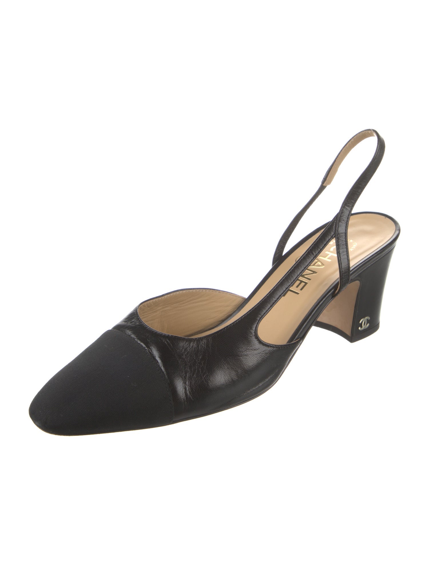 Chanel Interlocking CC Logo Leather Slingback Pumps