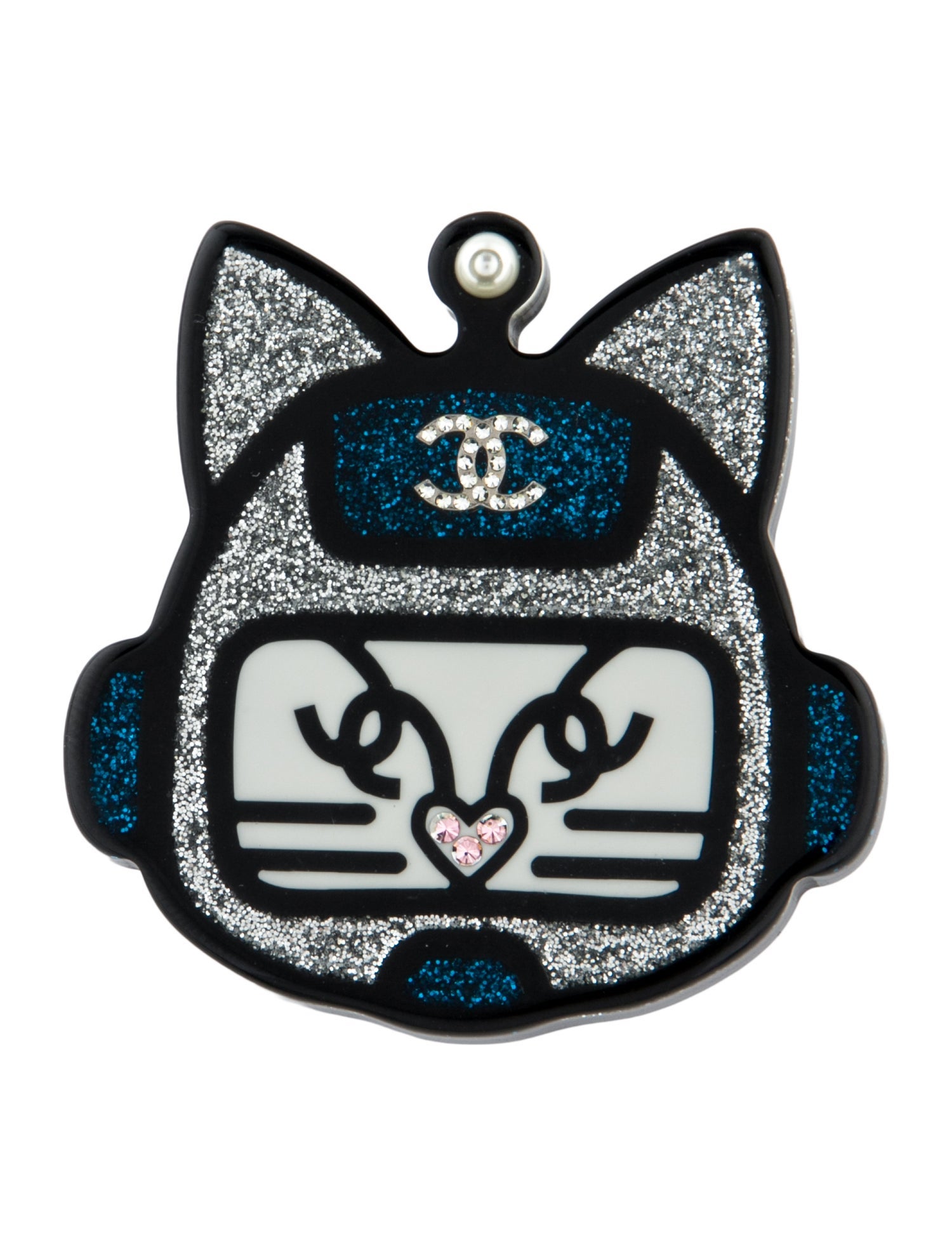 Chanel Faux Pearl & Resin CC Robot Cat Brooch