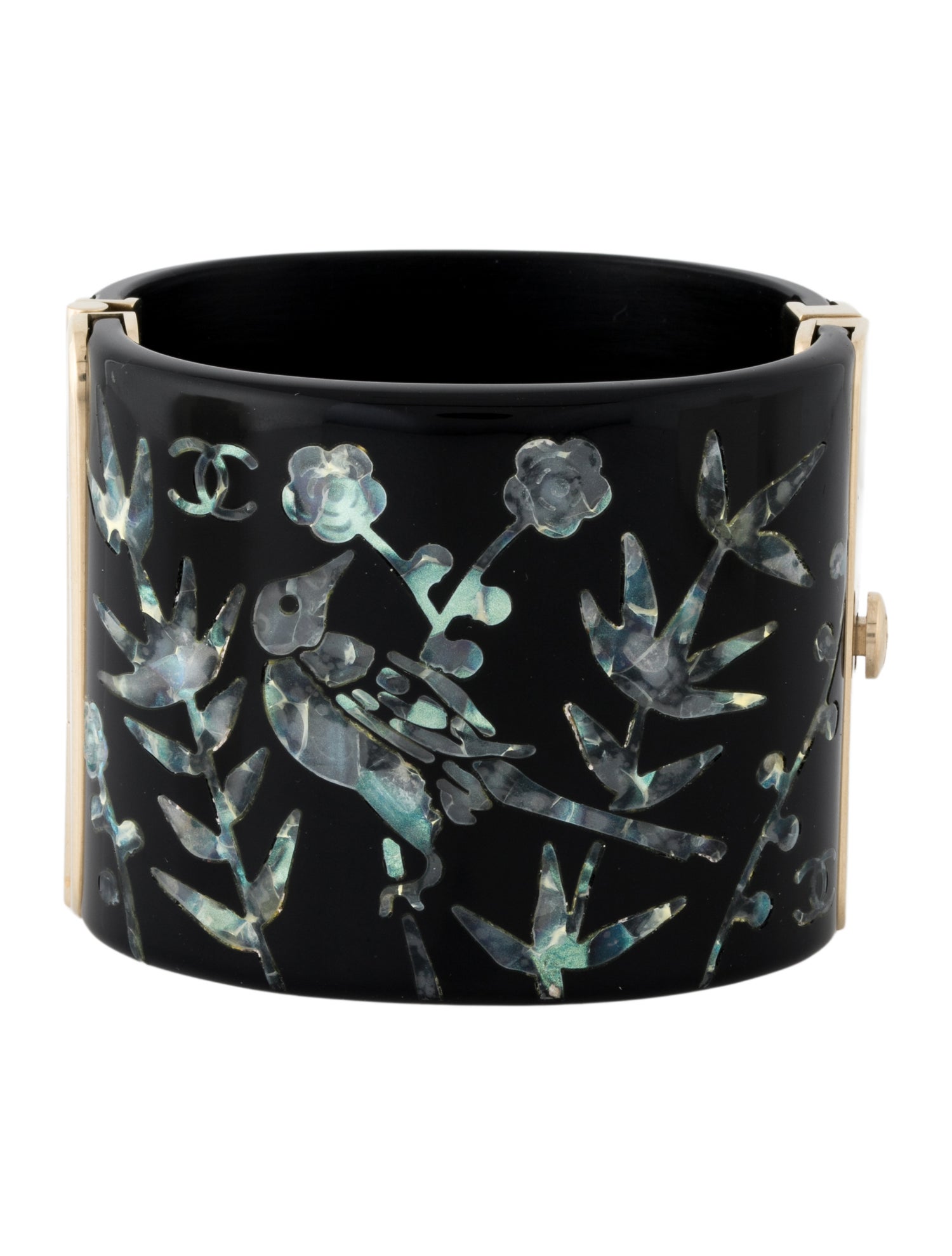 Chanel Mother-Of-Pearl & Resin Hinged Bangle Bracelet