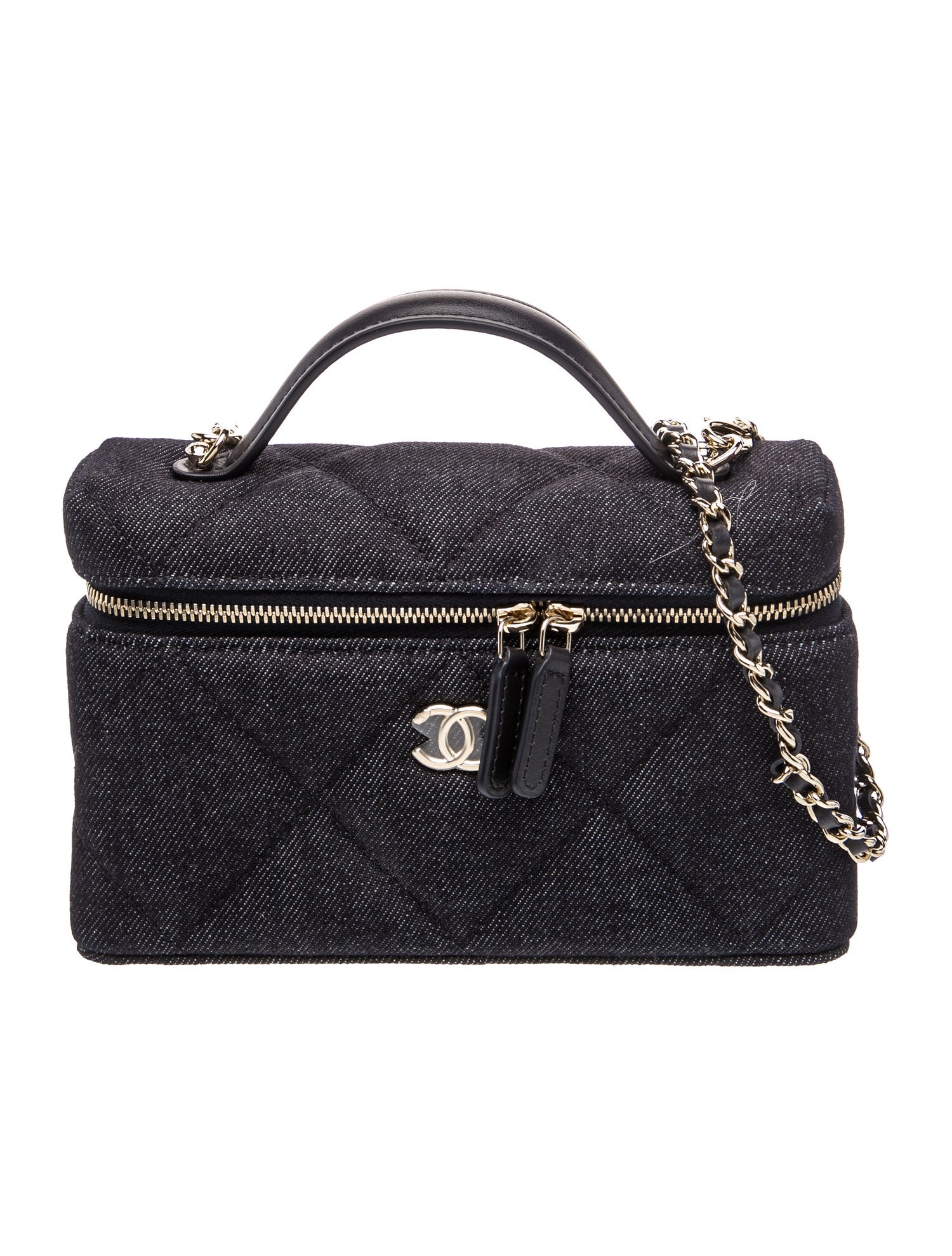Chanel Denim Slim Top Handle Vanity Case w/ Chain