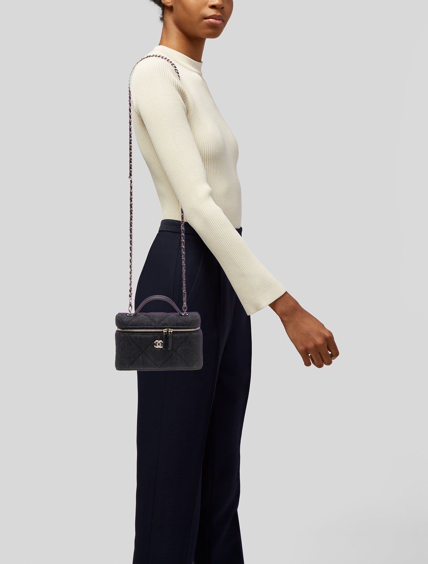 Chanel Denim Slim Top Handle Vanity Case w/ Chain