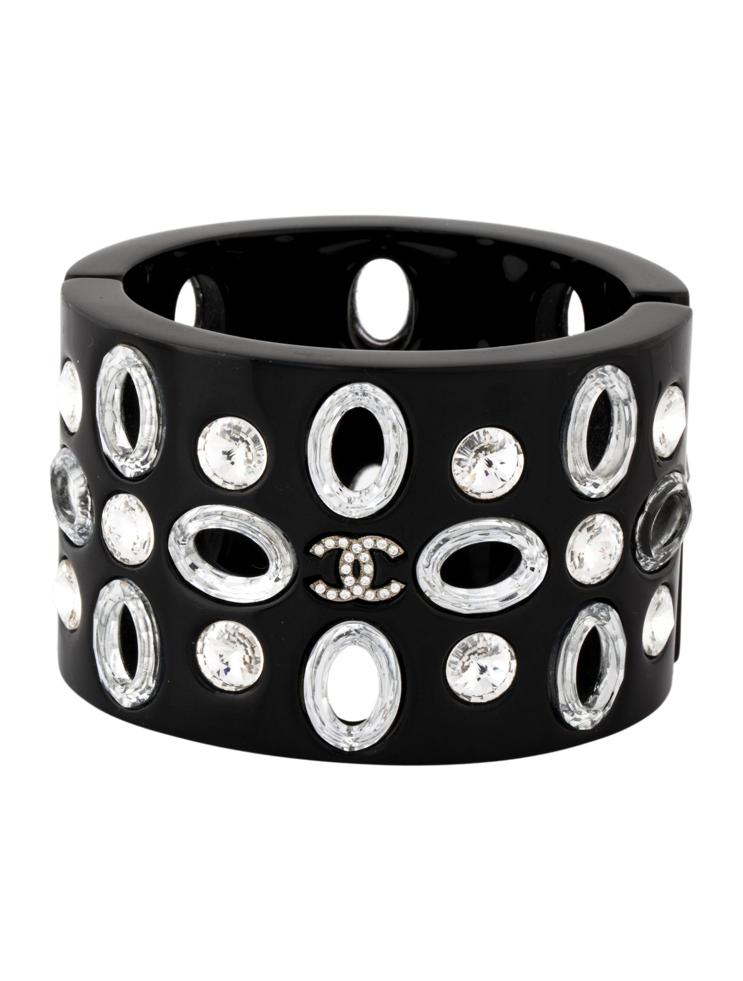 Chanel Strass & Resin CC Hinged Bangle Bracelet