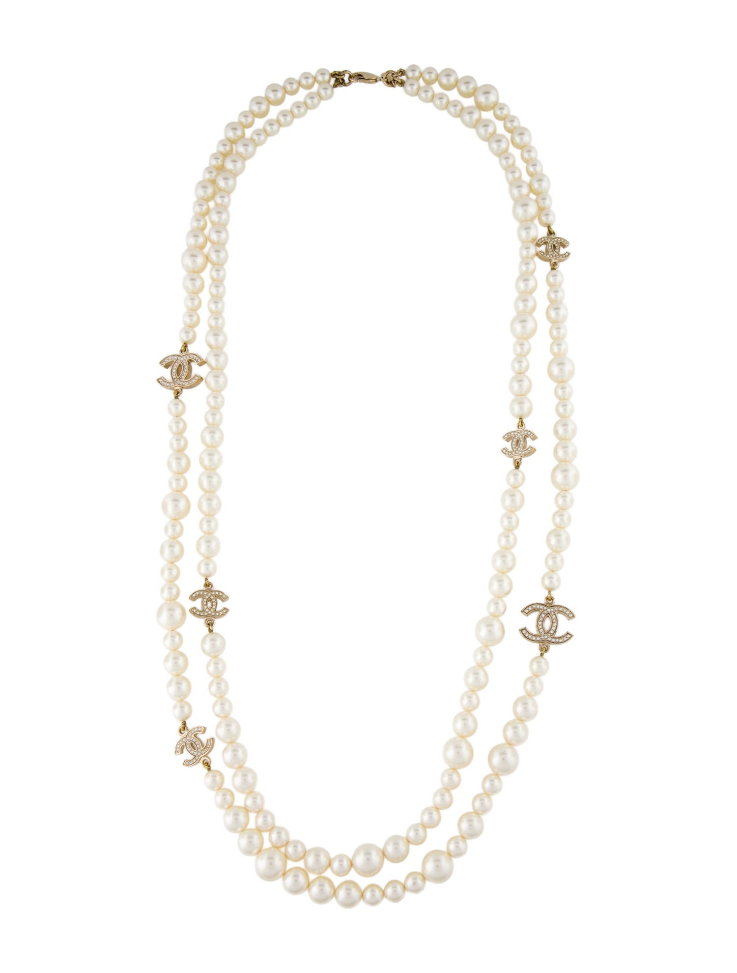 Chanel Faux Pearl & Strass CC Double Strand Necklace