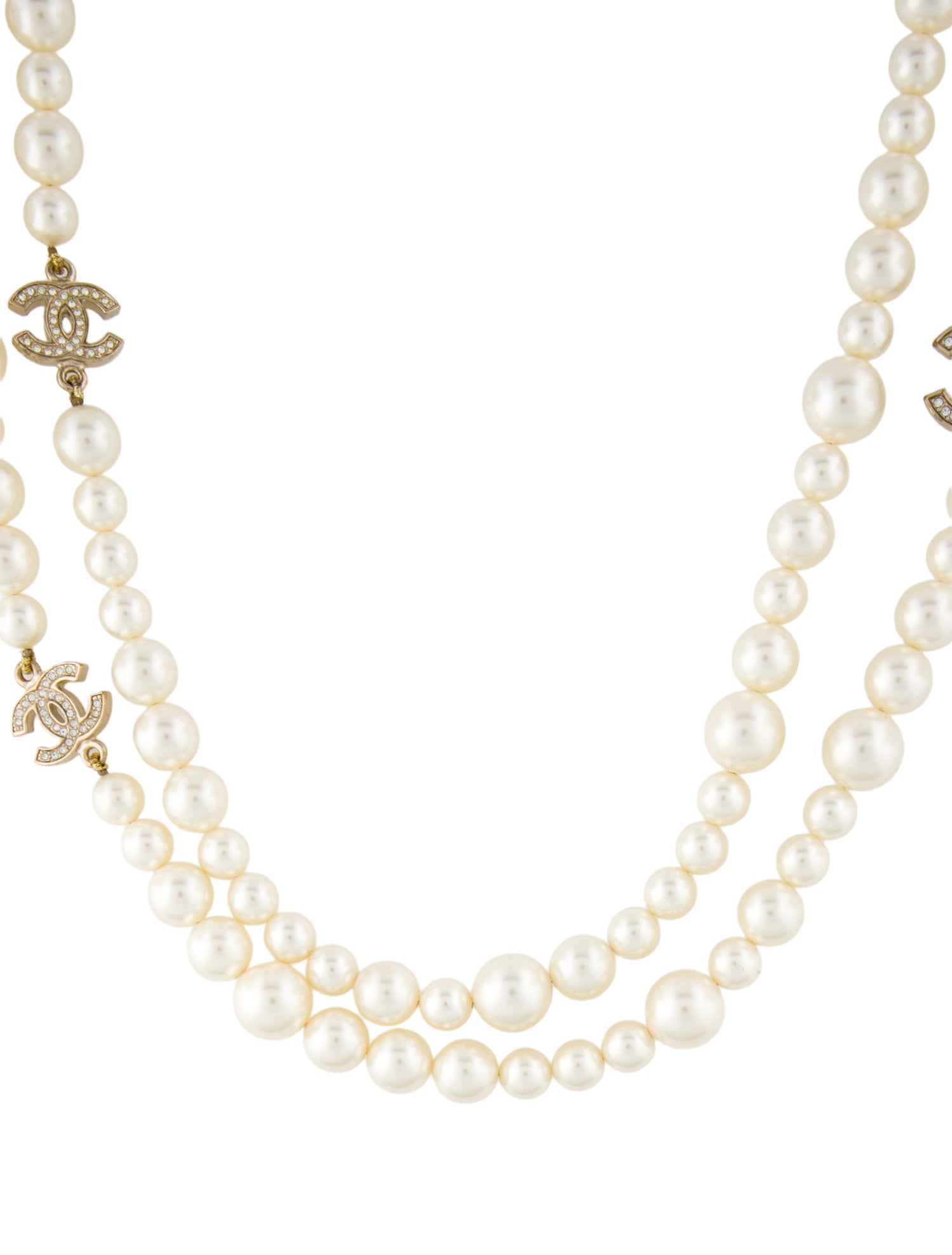 Chanel Faux Pearl & Strass CC Double Strand Necklace