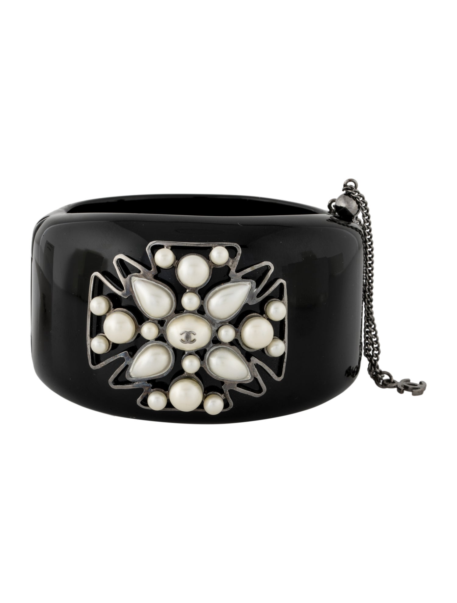 Chanel Vintage Faux Pearl & Resin Hinged Bangle Bracelet