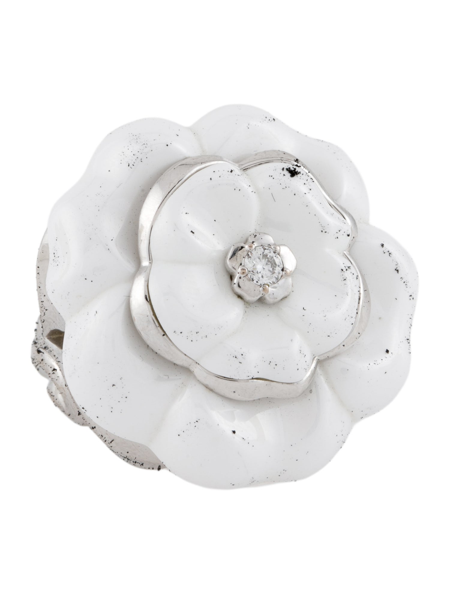Chanel 18K Ceramic & Diamond Camelia Ring