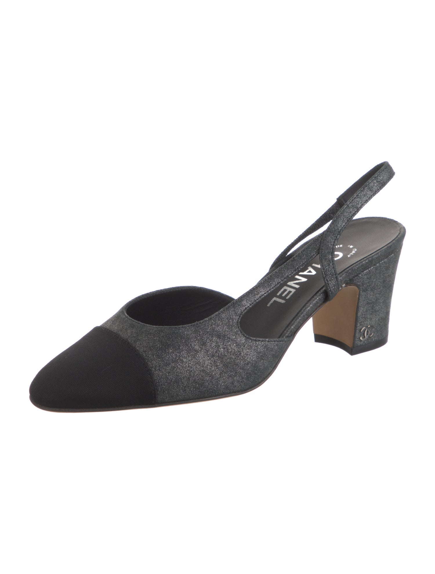 Chanel Interlocking CC Logo Suede Slingback Pumps