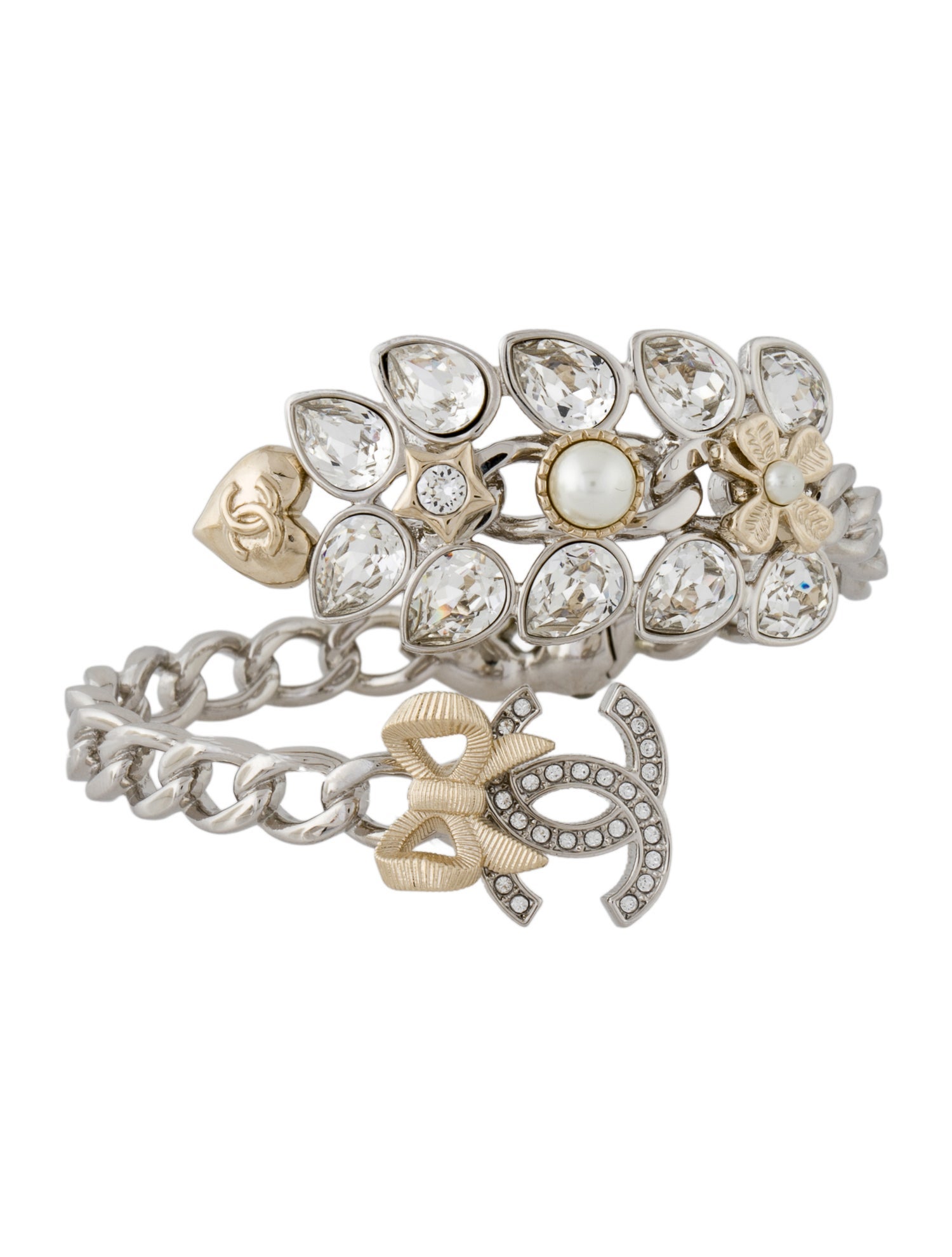 Chanel 2024 Faux Pearl & Strass CC Cuff Bracelet