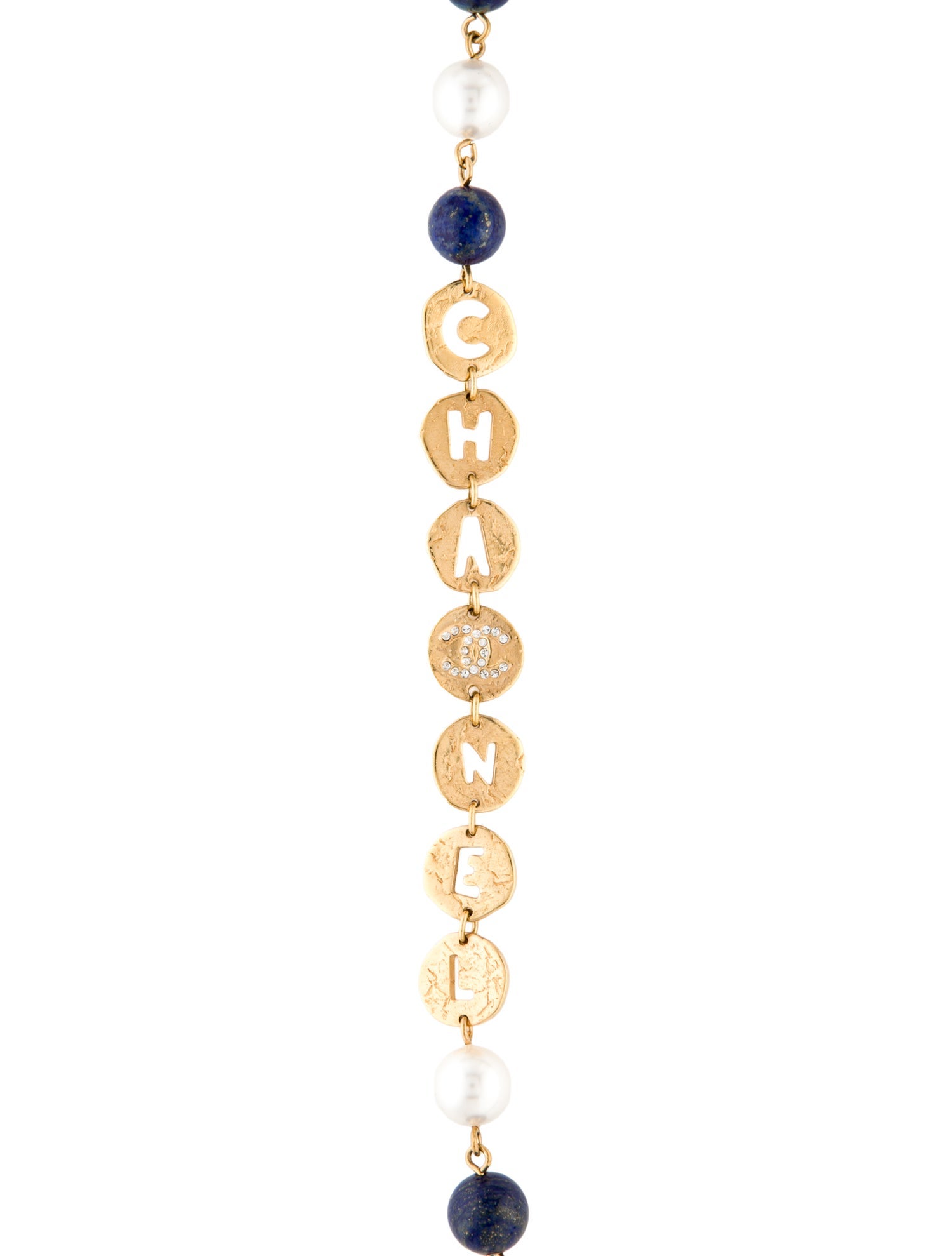 Chanel Faux Pearl & Strass Logo Bead Station Necklace