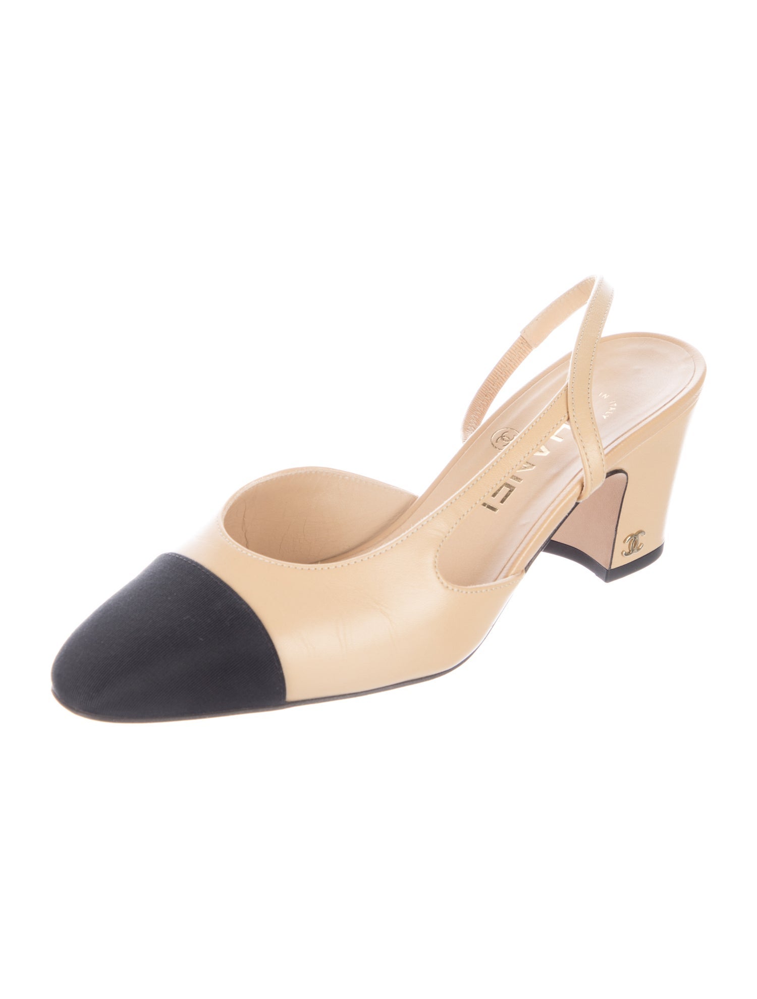 Chanel Interlocking CC Logo Leather Slingback Pumps