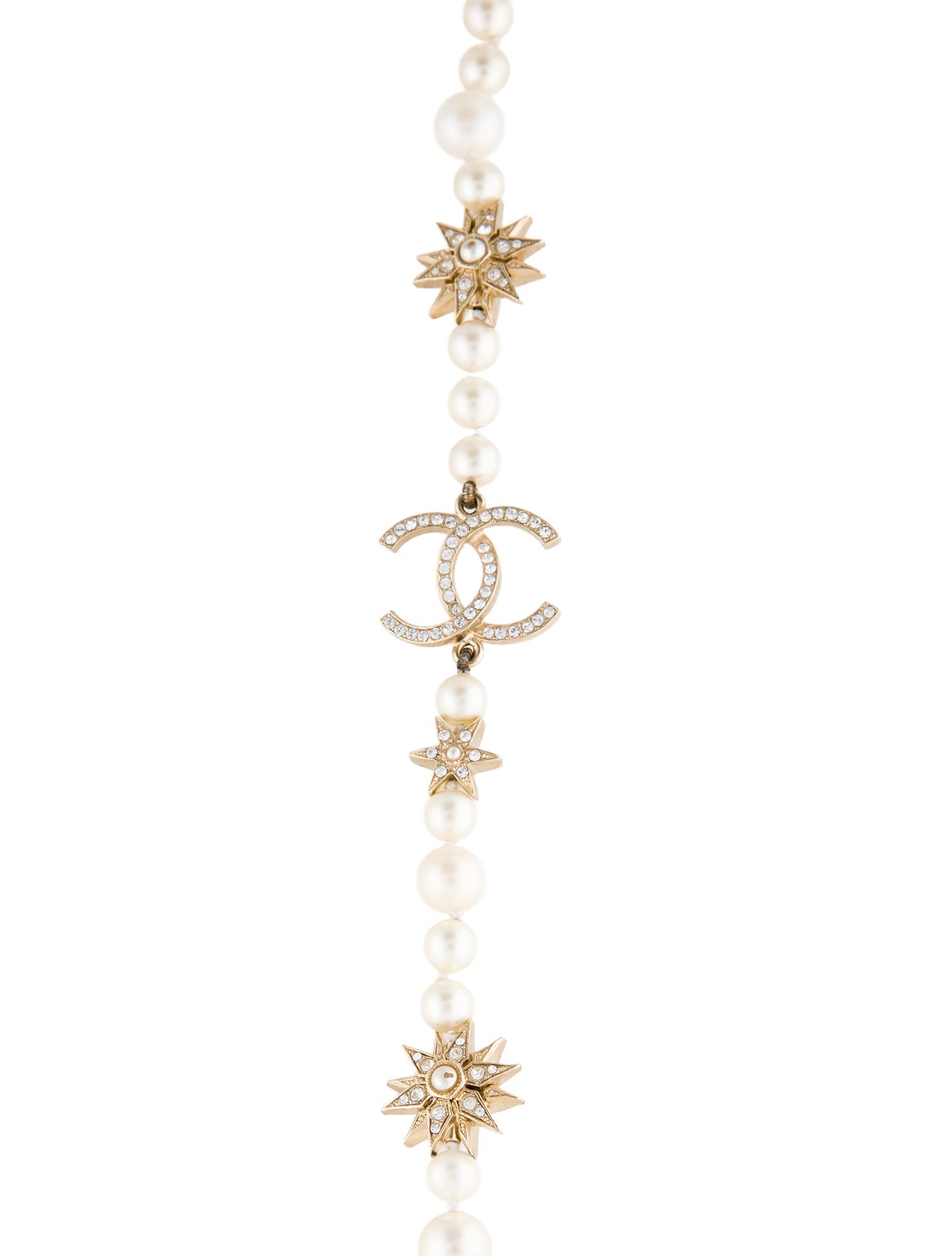 Chanel Faux Pearl & Strass CC Star Bead Strand Necklace