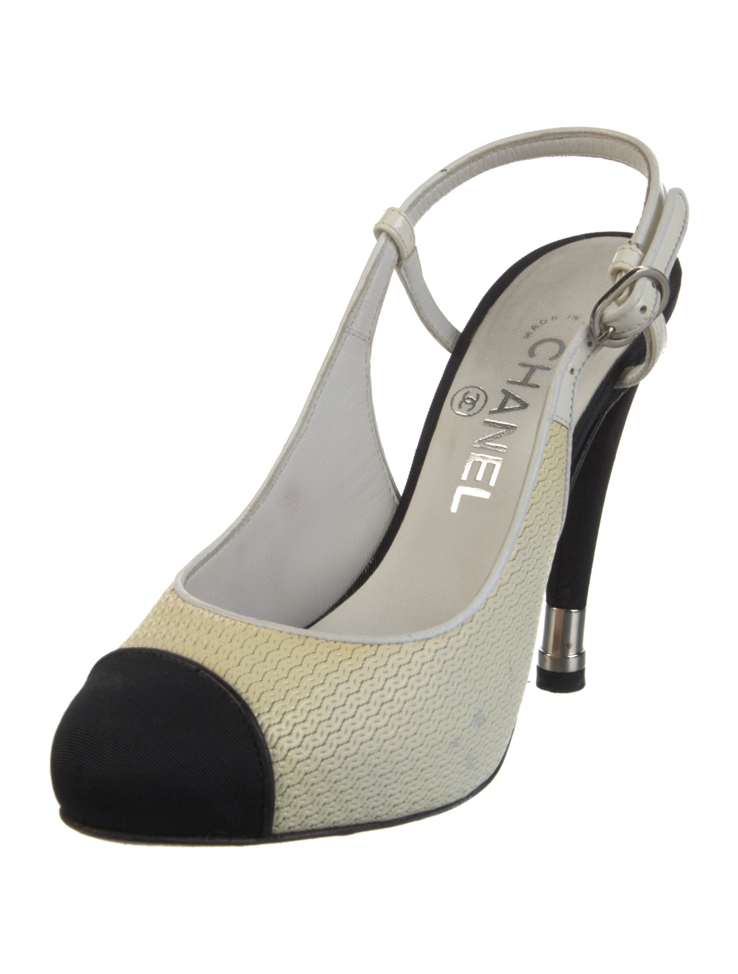 Chanel Interlocking CC Logo Leather Slingback Pumps