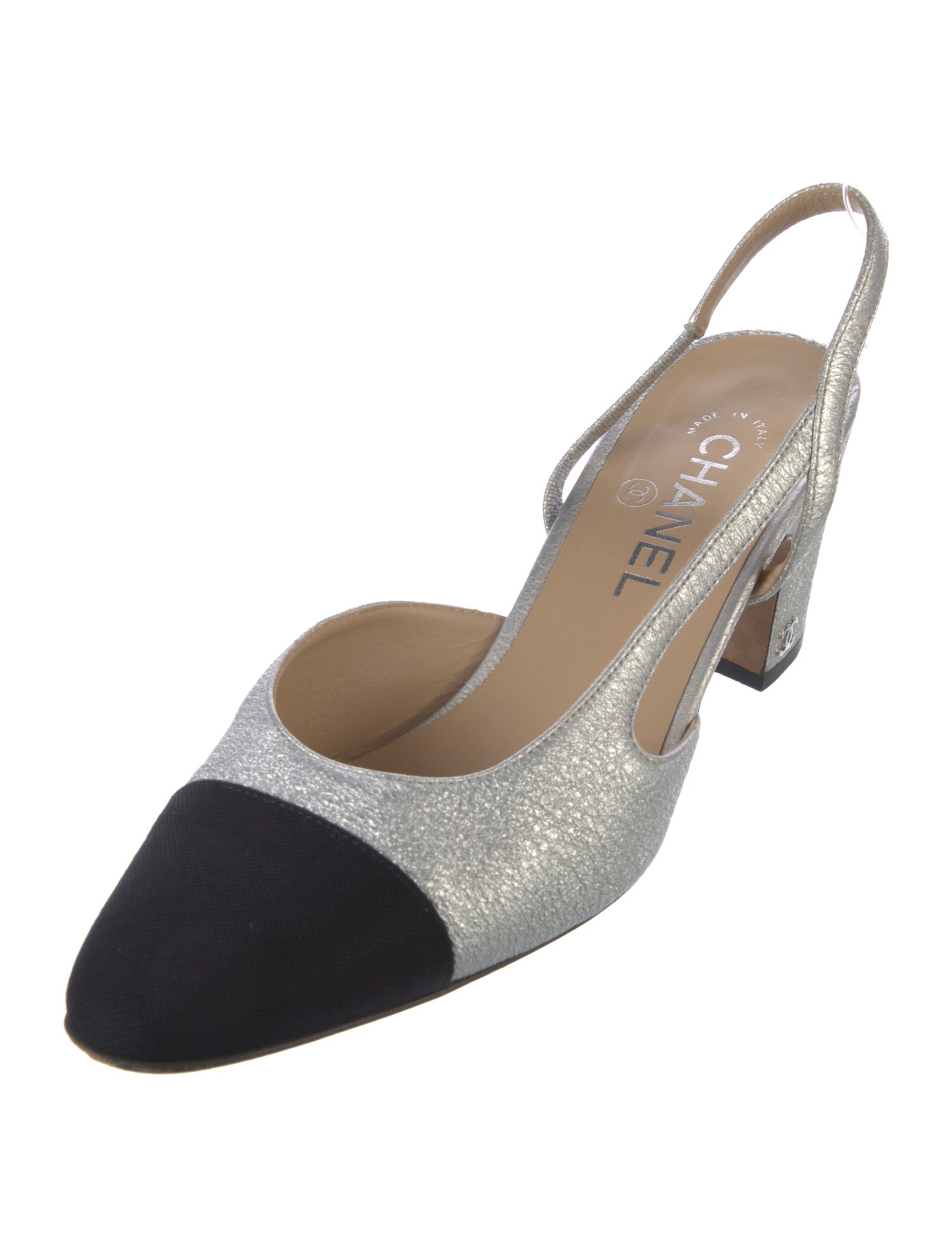 Chanel Interlocking CC Logo Leather Slingback Pumps