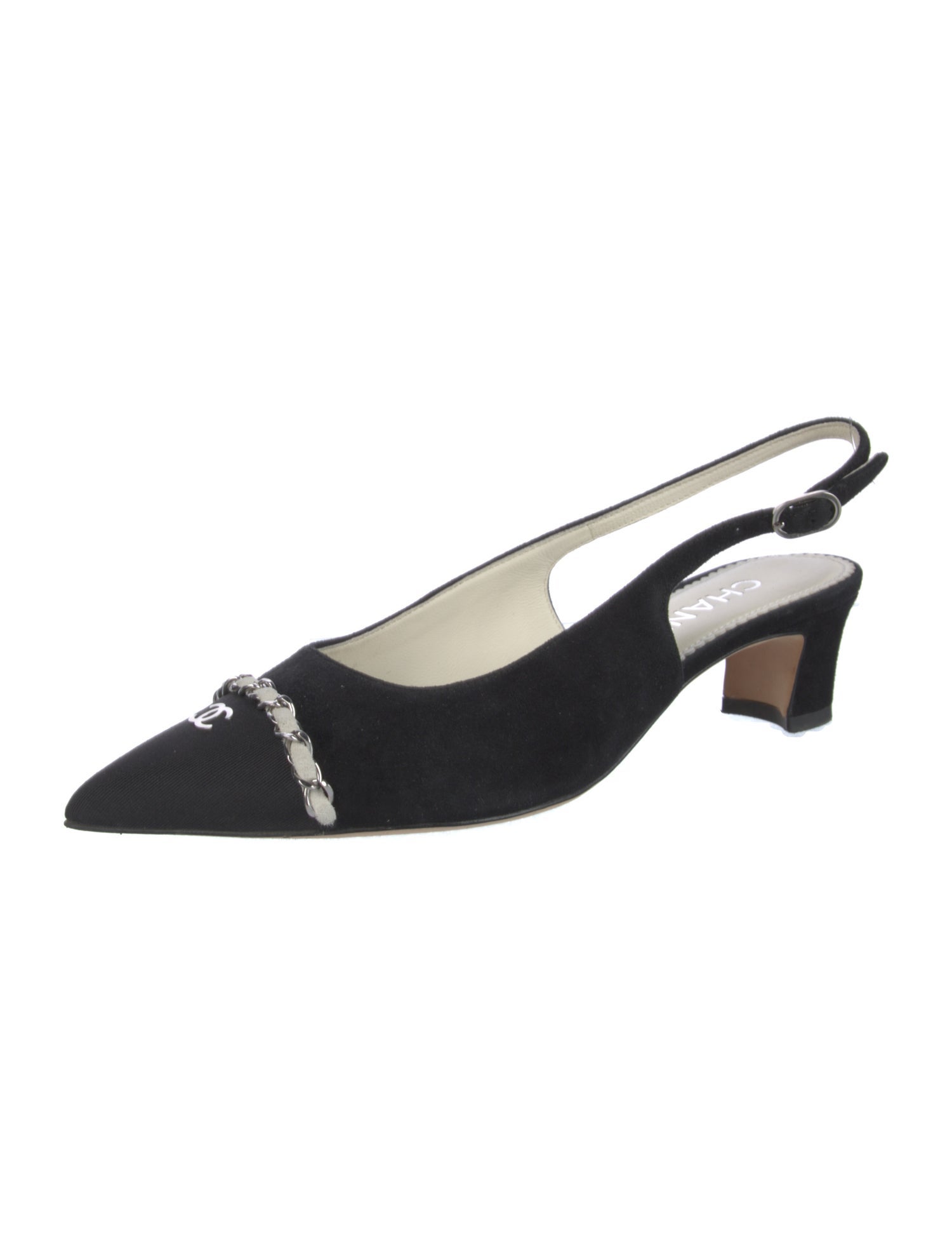 Chanel Interlocking CC Logo Suede Slingback Pumps