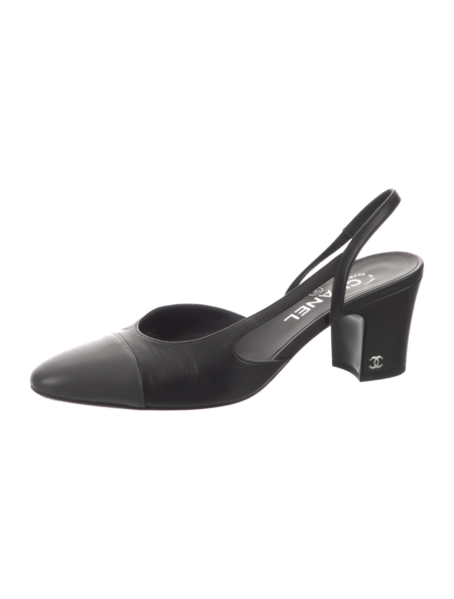 Chanel Interlocking CC Logo Leather Slingback Pumps