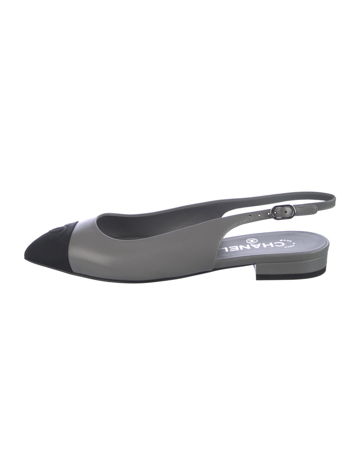 Chanel Interlocking CC Logo Leather Slingback Flats