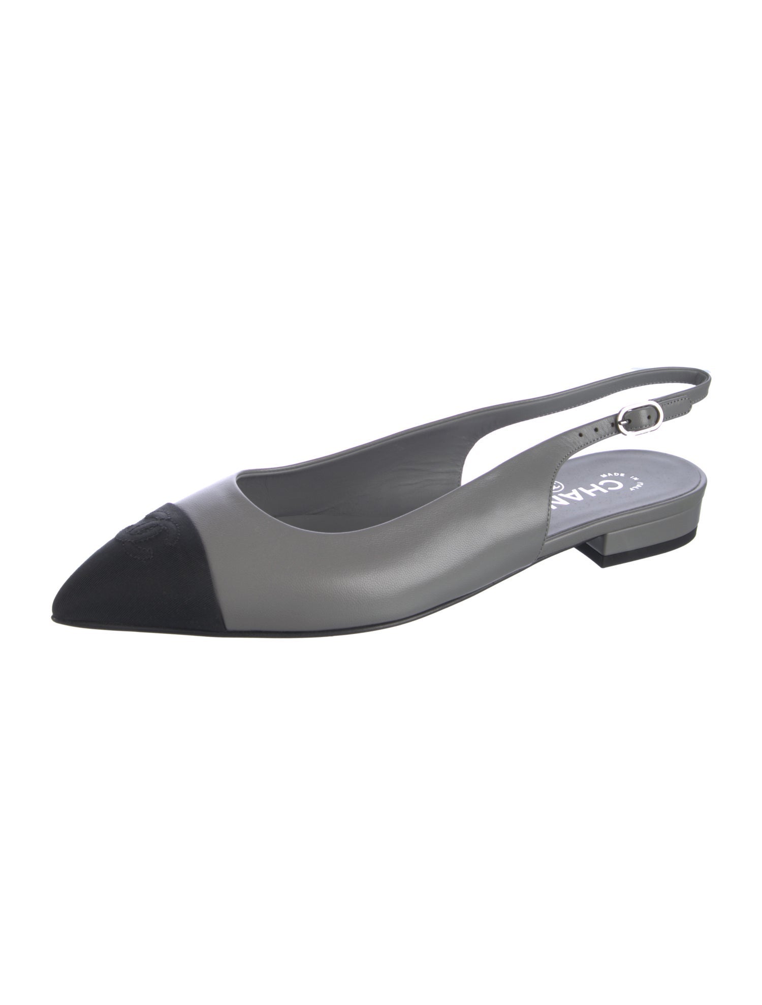 Chanel Interlocking CC Logo Leather Slingback Flats