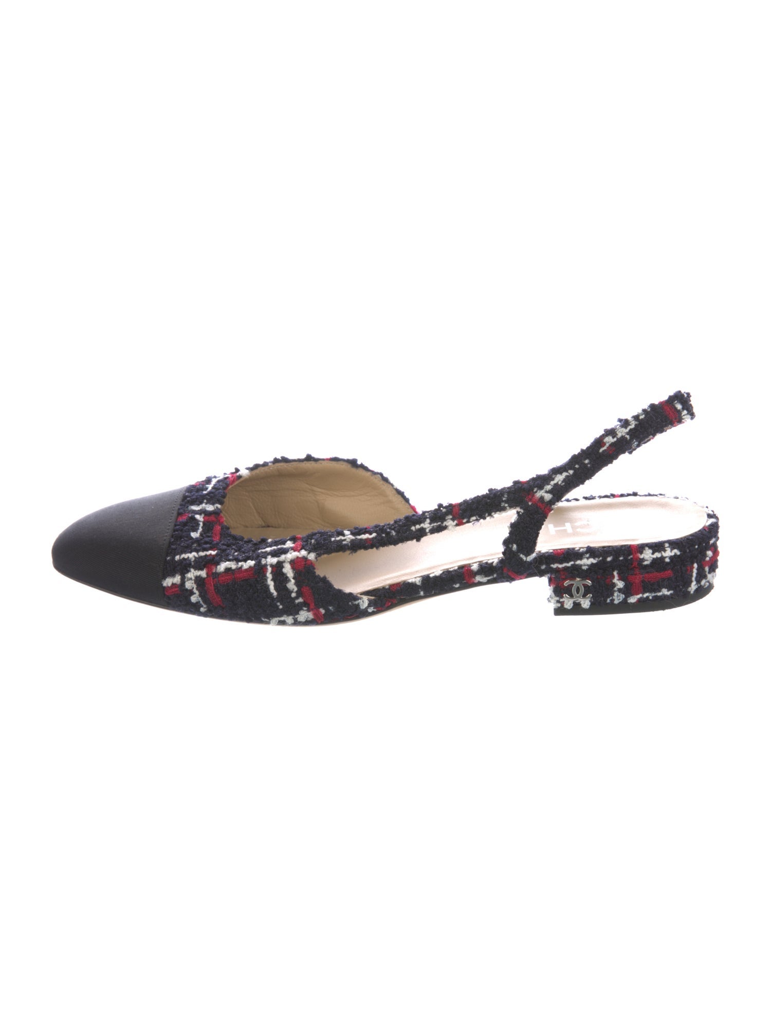 Chanel Interlocking CC Logo Tweed Slingback Flats