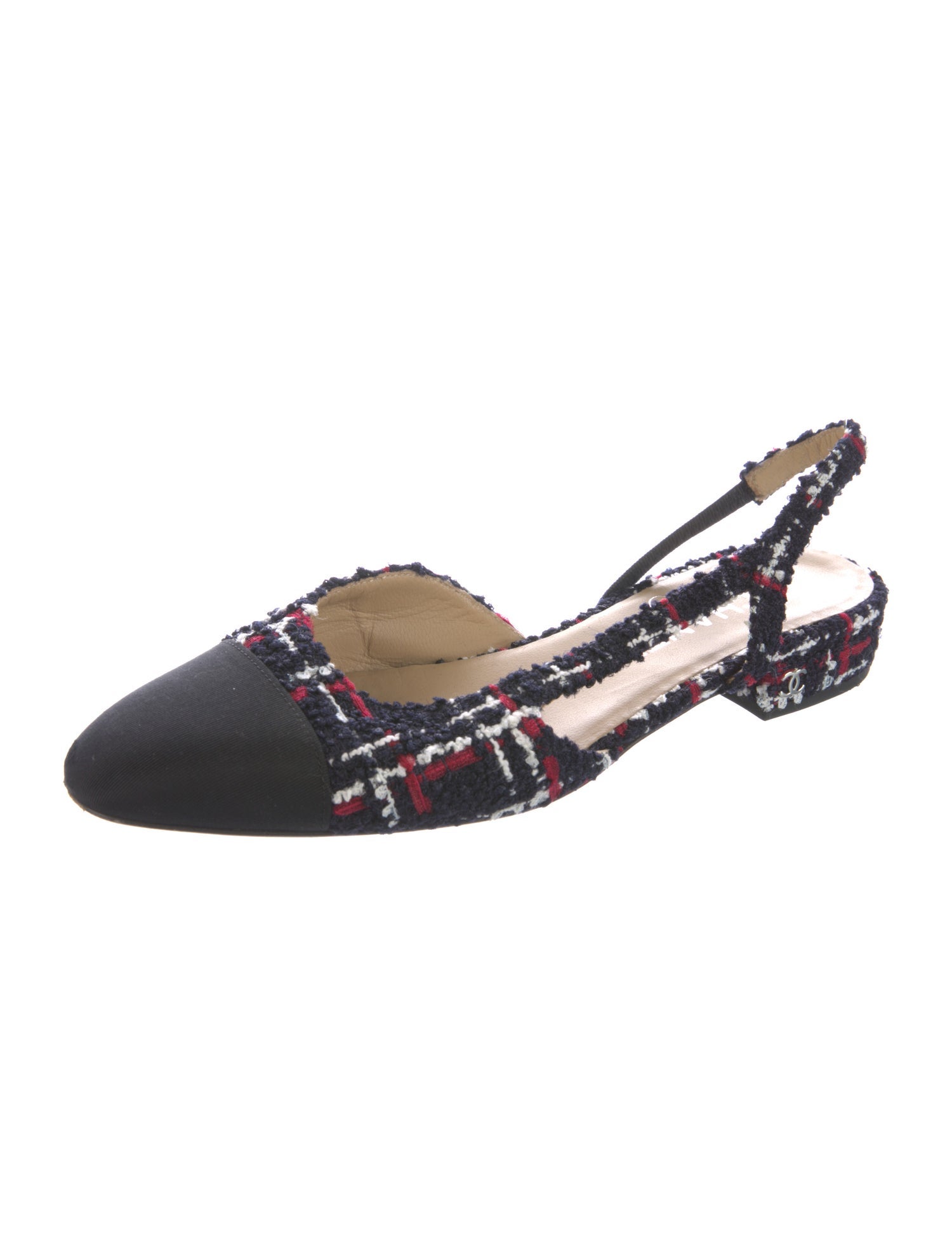 Chanel Interlocking CC Logo Tweed Slingback Flats