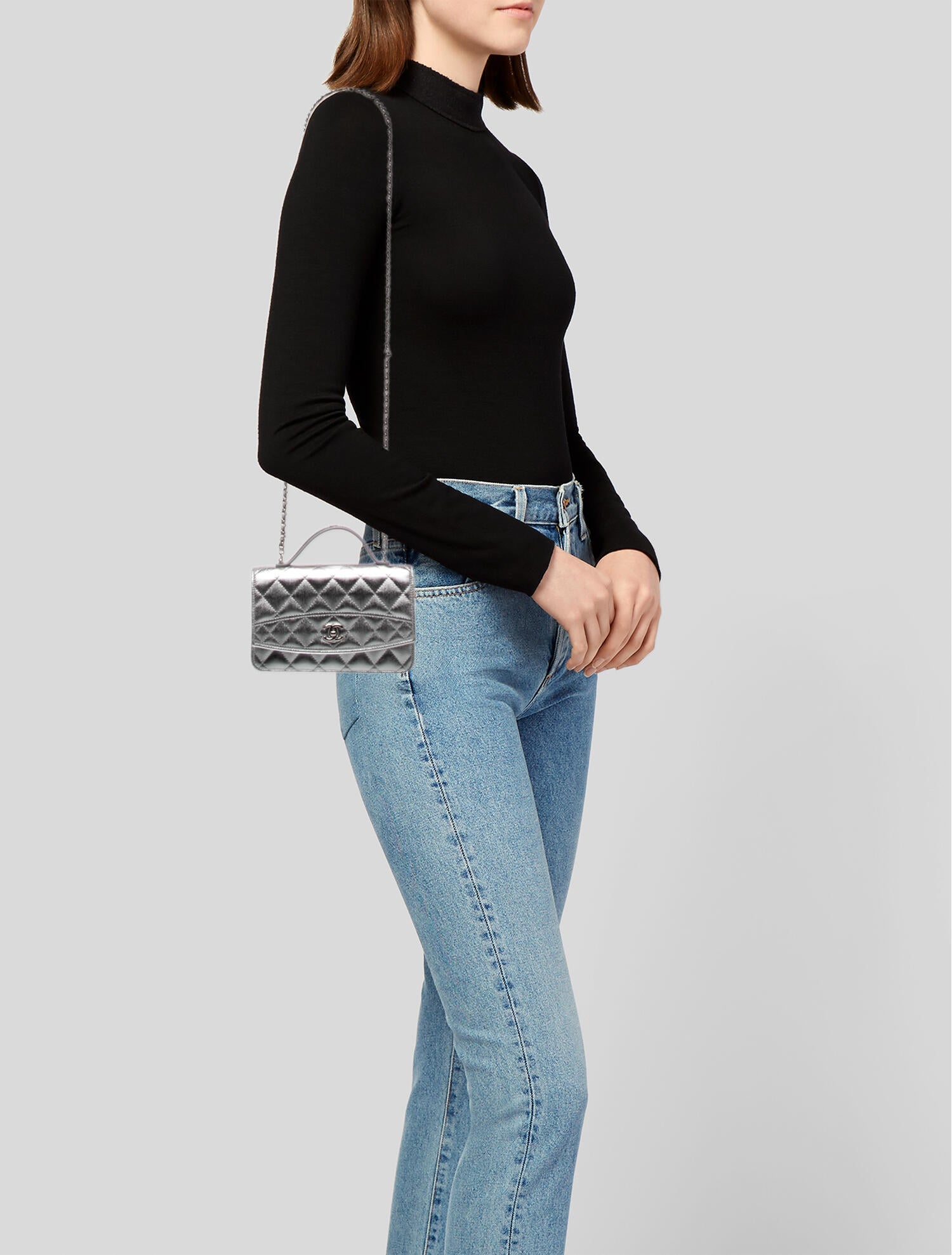 Chanel 2026 Top Handle Wallet On Chain - Silver Crossbody Bags